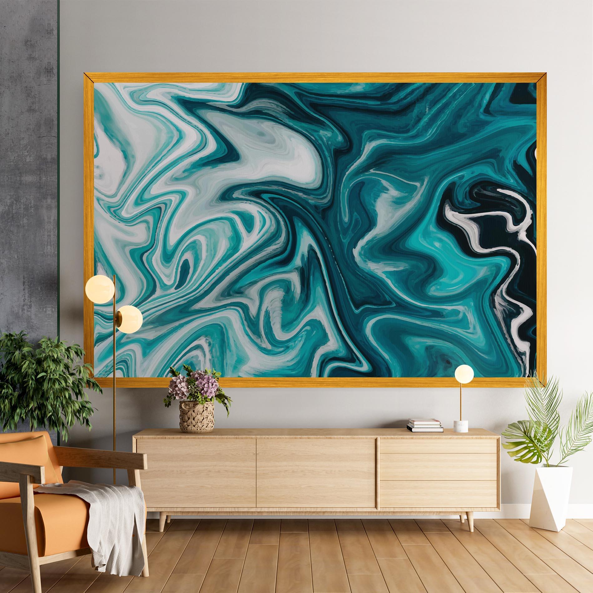 Tablou Canvas White Blue Liquid Marble mockup 9