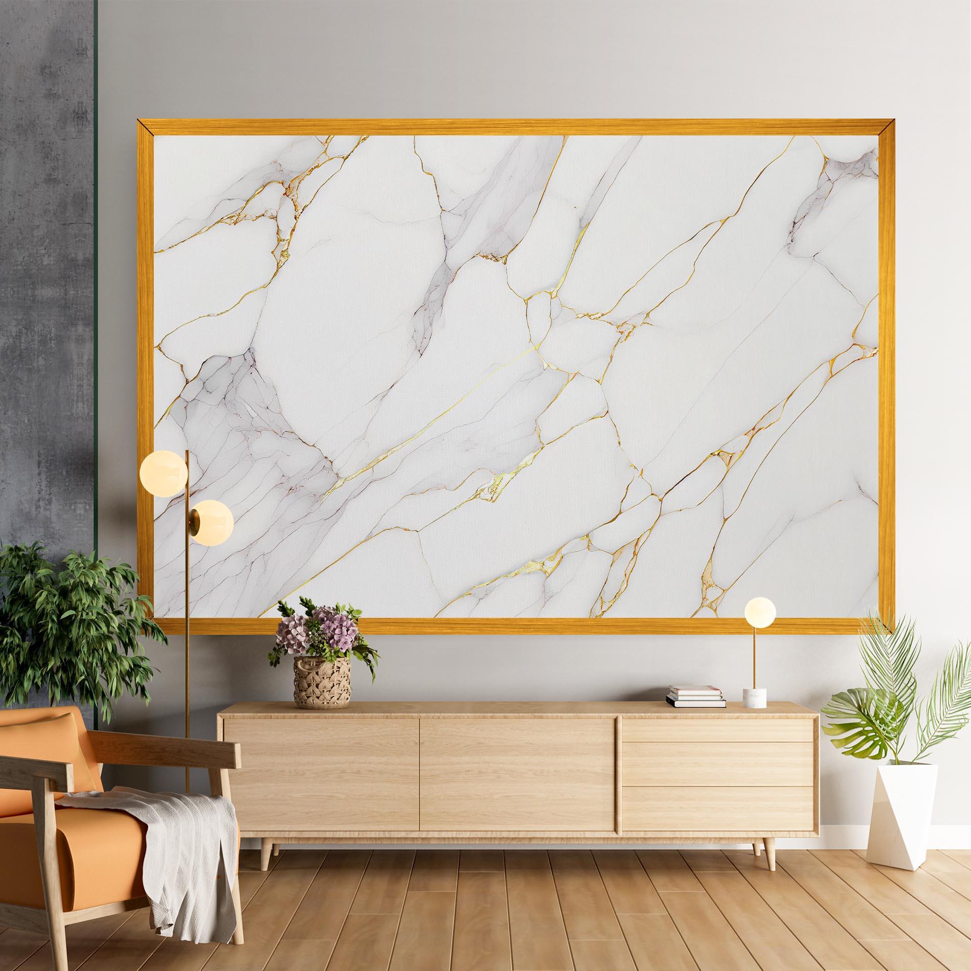 Tablou Canvas White Grey Golden Lines mockup 9