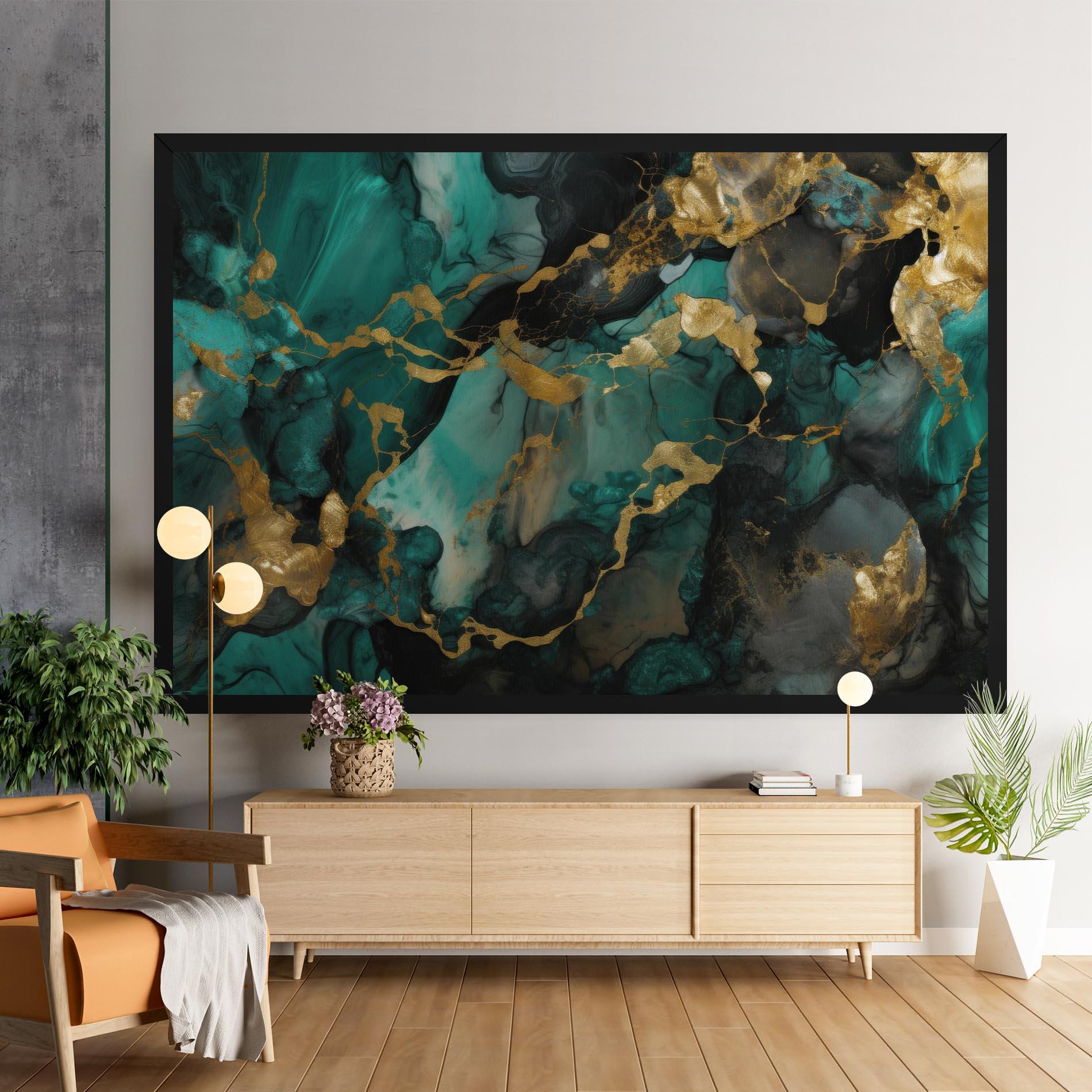 Tablou Canvas Dark Green Golden Marble mockup 9