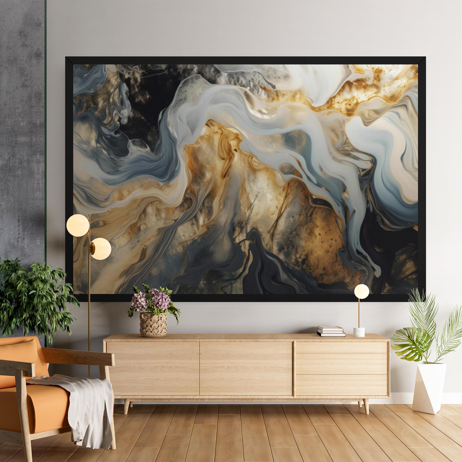 Tablou Canvas Grey Gold Liquid Marble mockup 9