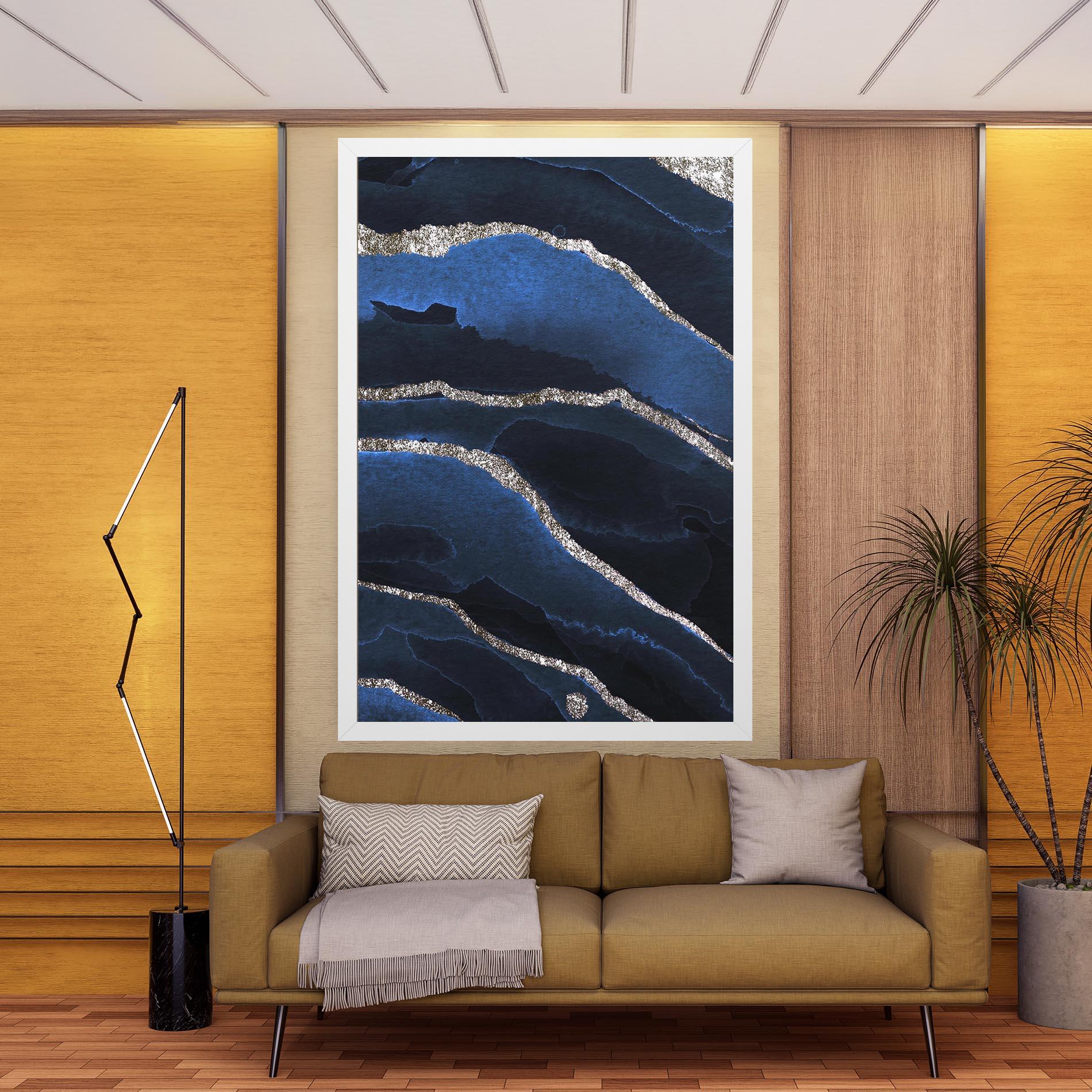 Tablou Canvas Golden Lines With Blue mockup 9