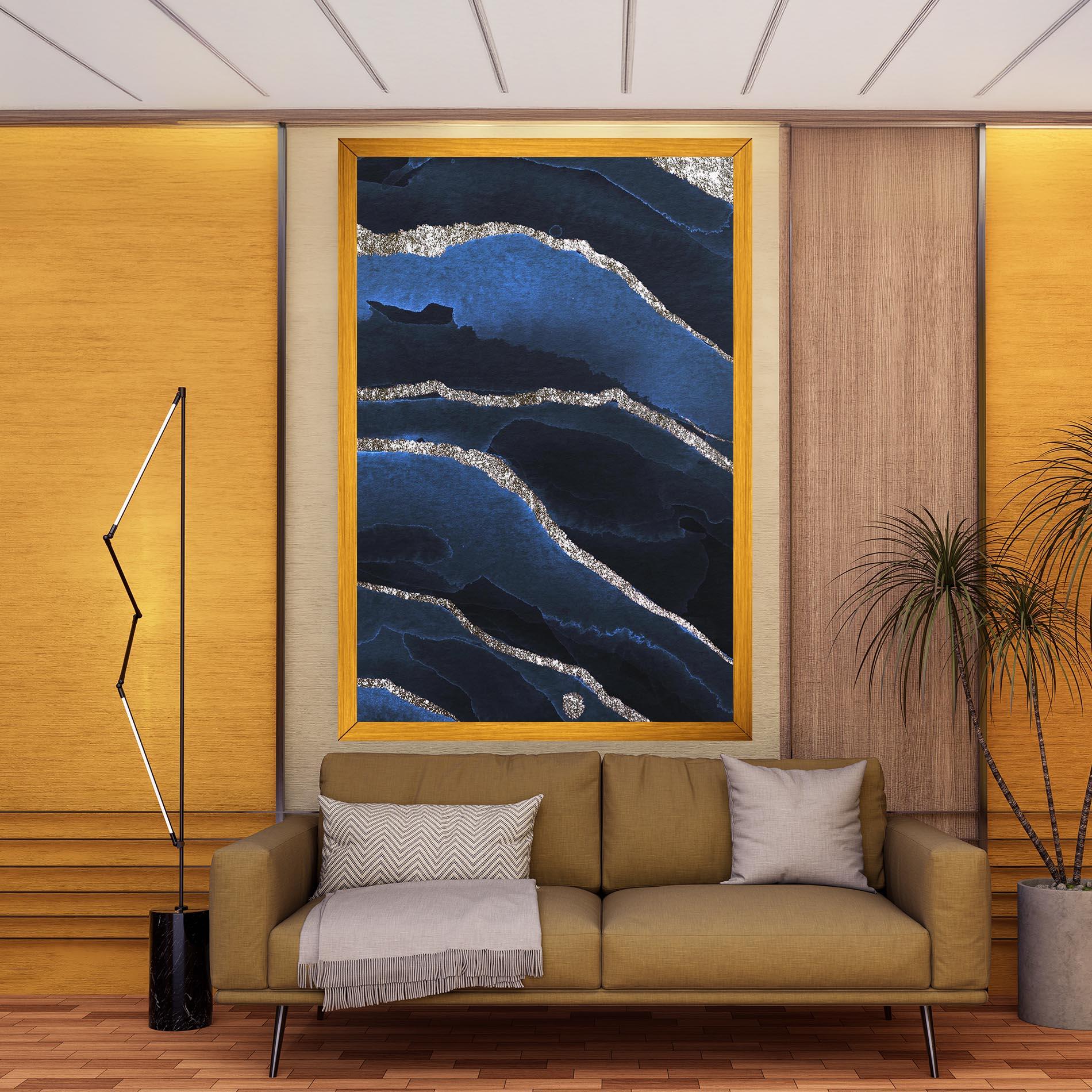 Tablou Canvas Golden Lines With Blue mockup 9