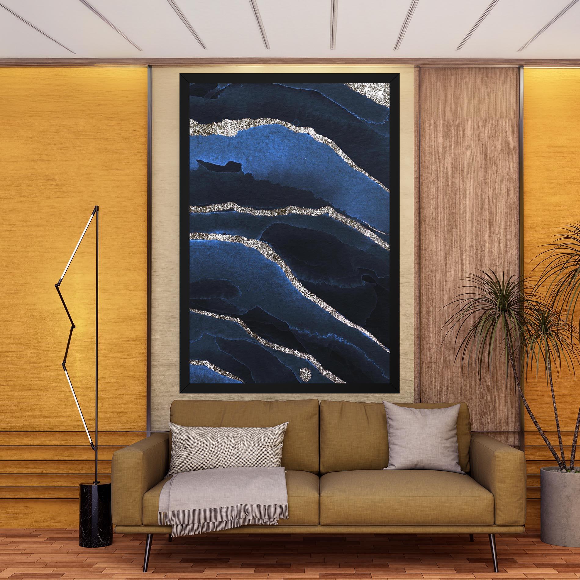 Tablou Canvas Golden Lines With Blue mockup 9