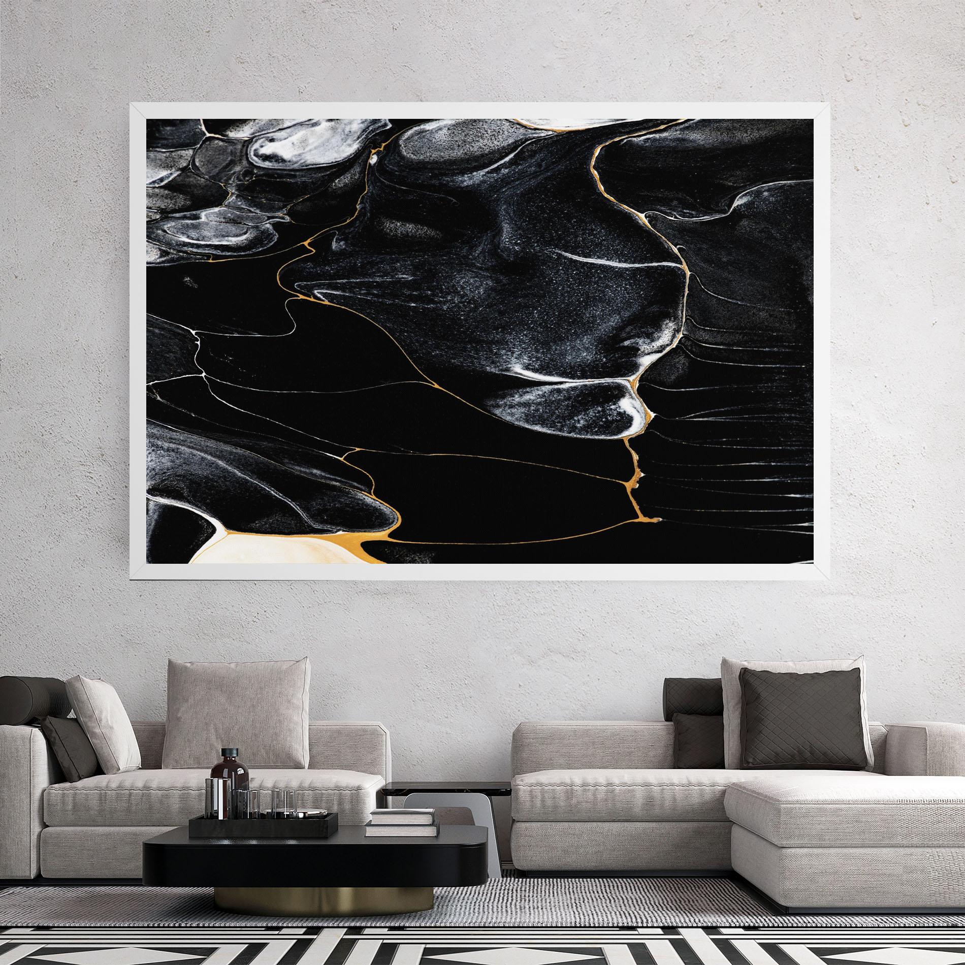 Tablou Canvas Gold Lines On Black mockup 2