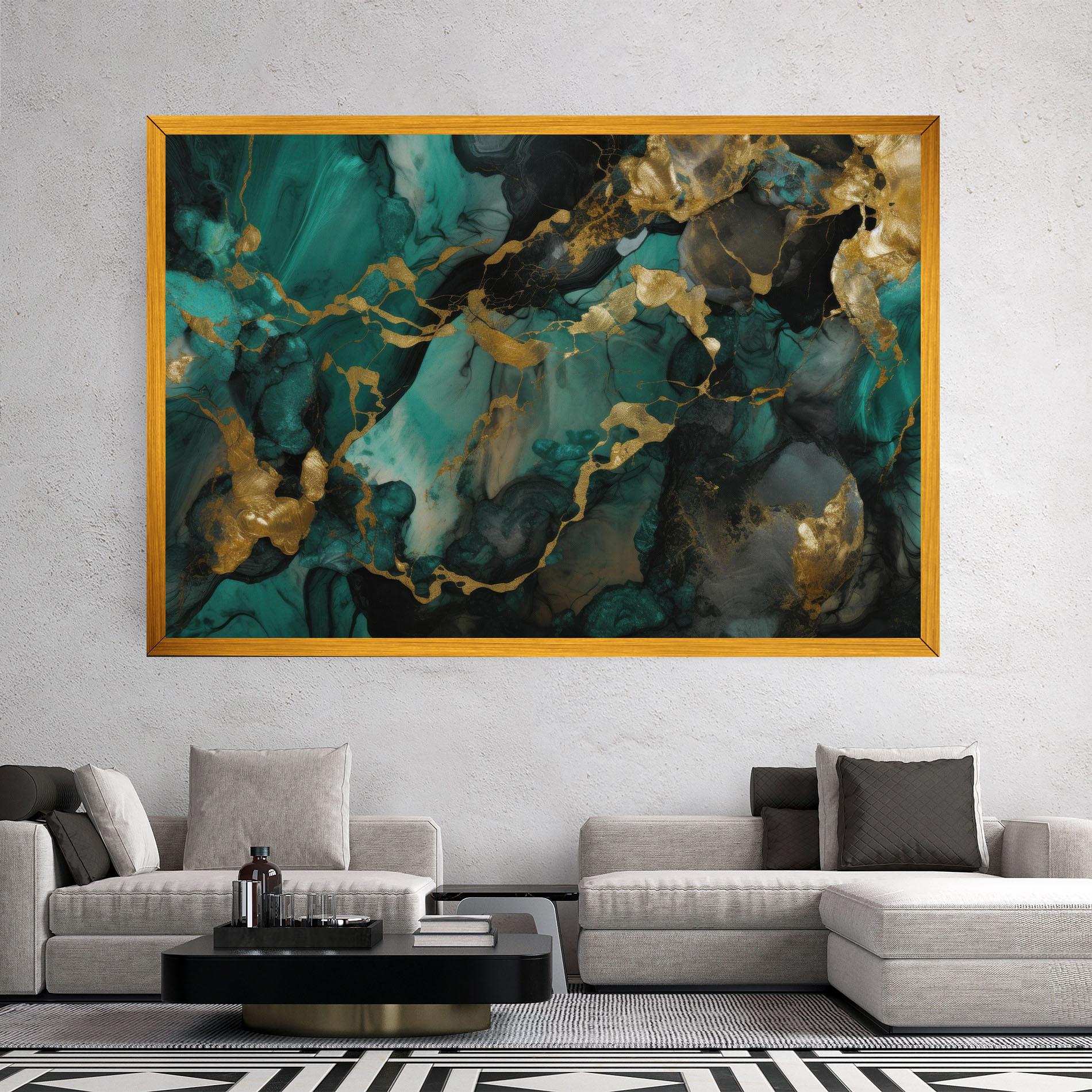 Tablou Canvas Dark Green Golden Marble mockup 2