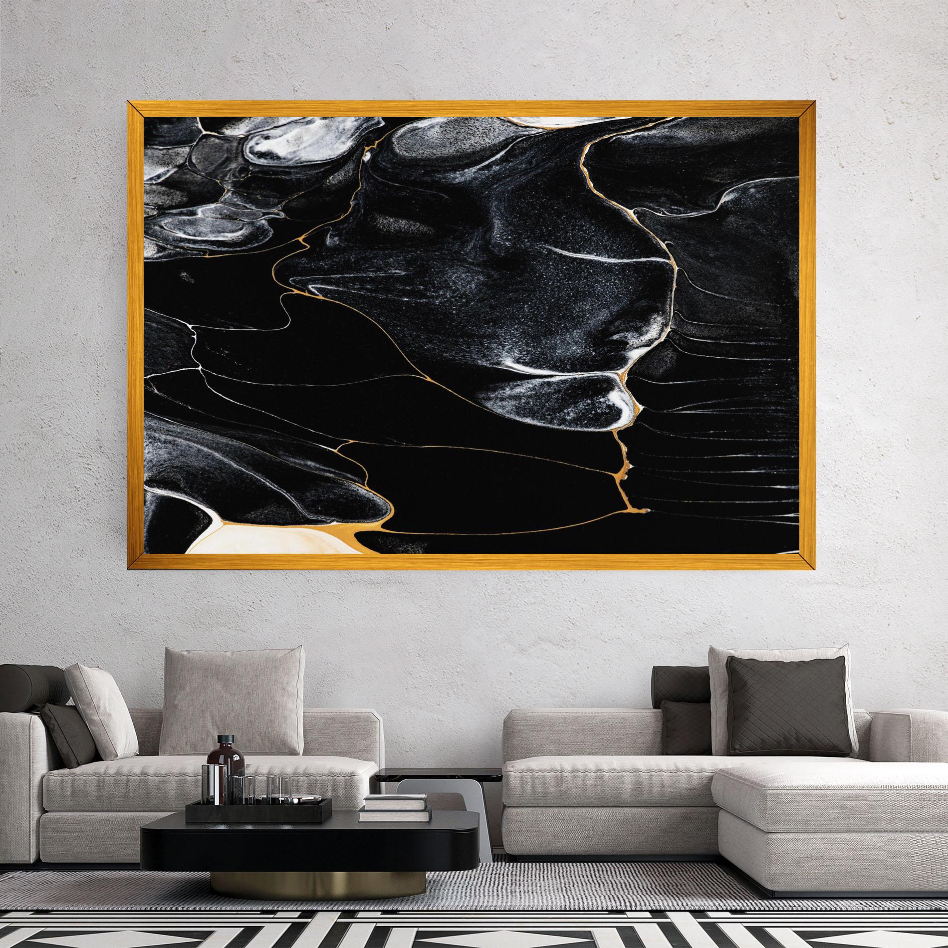 Tablou Canvas Gold Lines On Black mockup 2