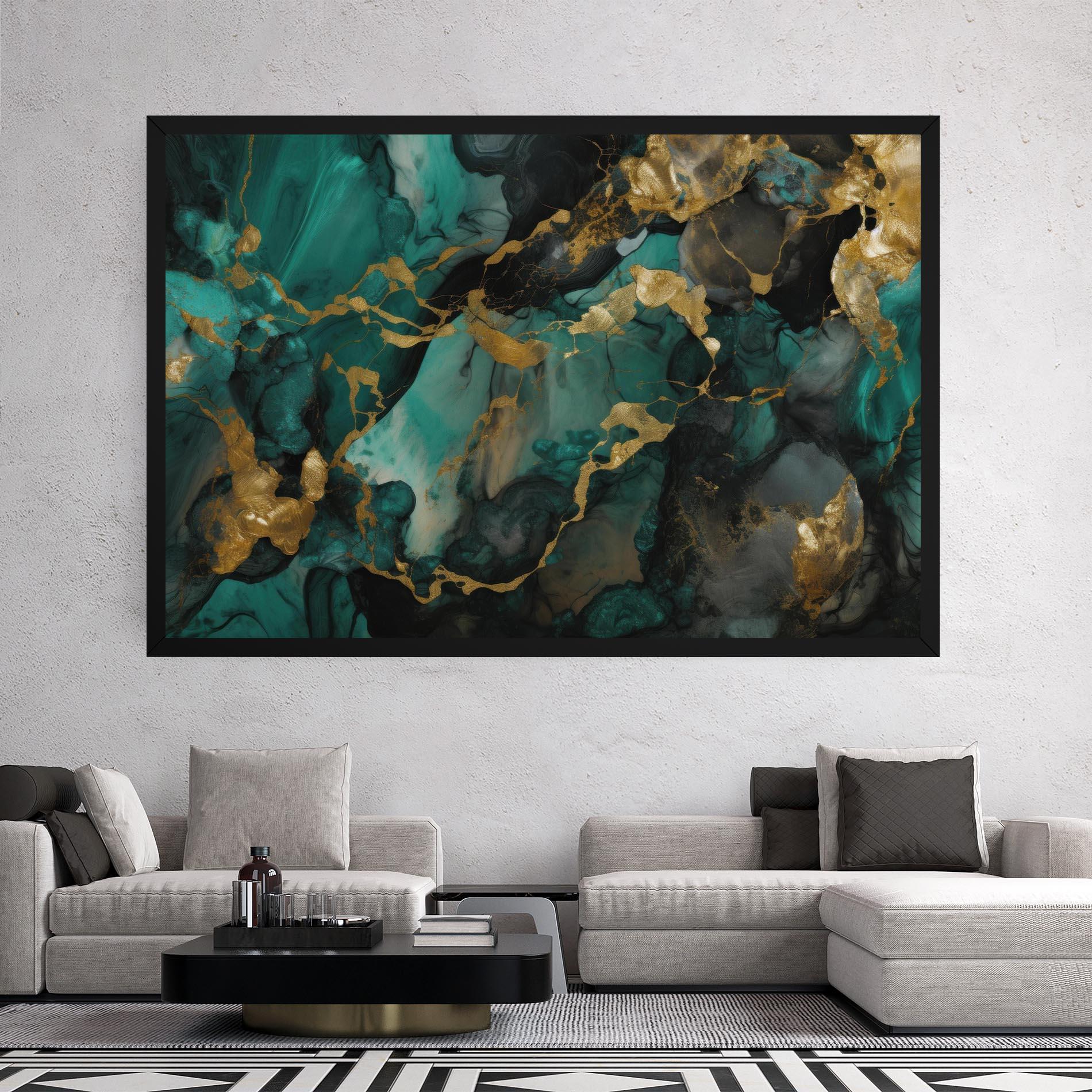 Tablou Canvas Dark Green Golden Marble mockup 2