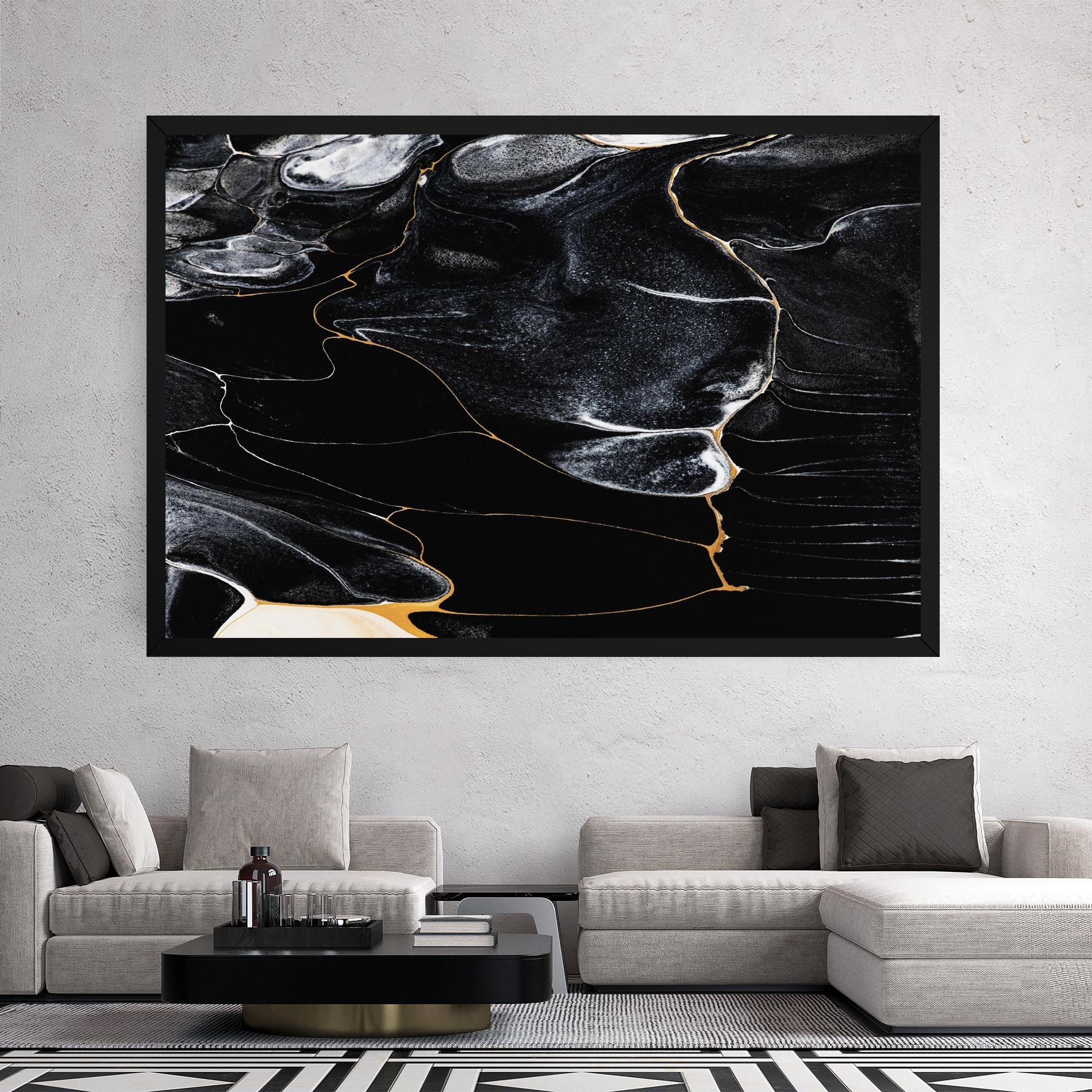 Tablou Canvas Gold Lines On Black mockup 2