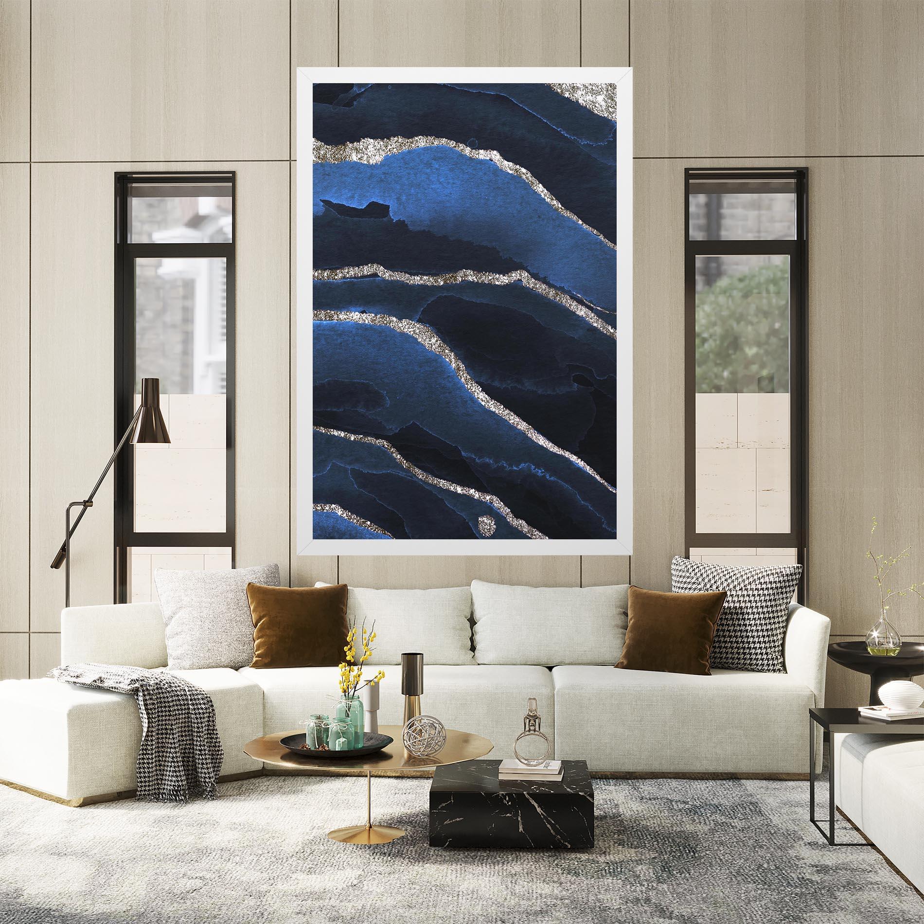 Tablou Canvas Golden Lines With Blue mockup 2