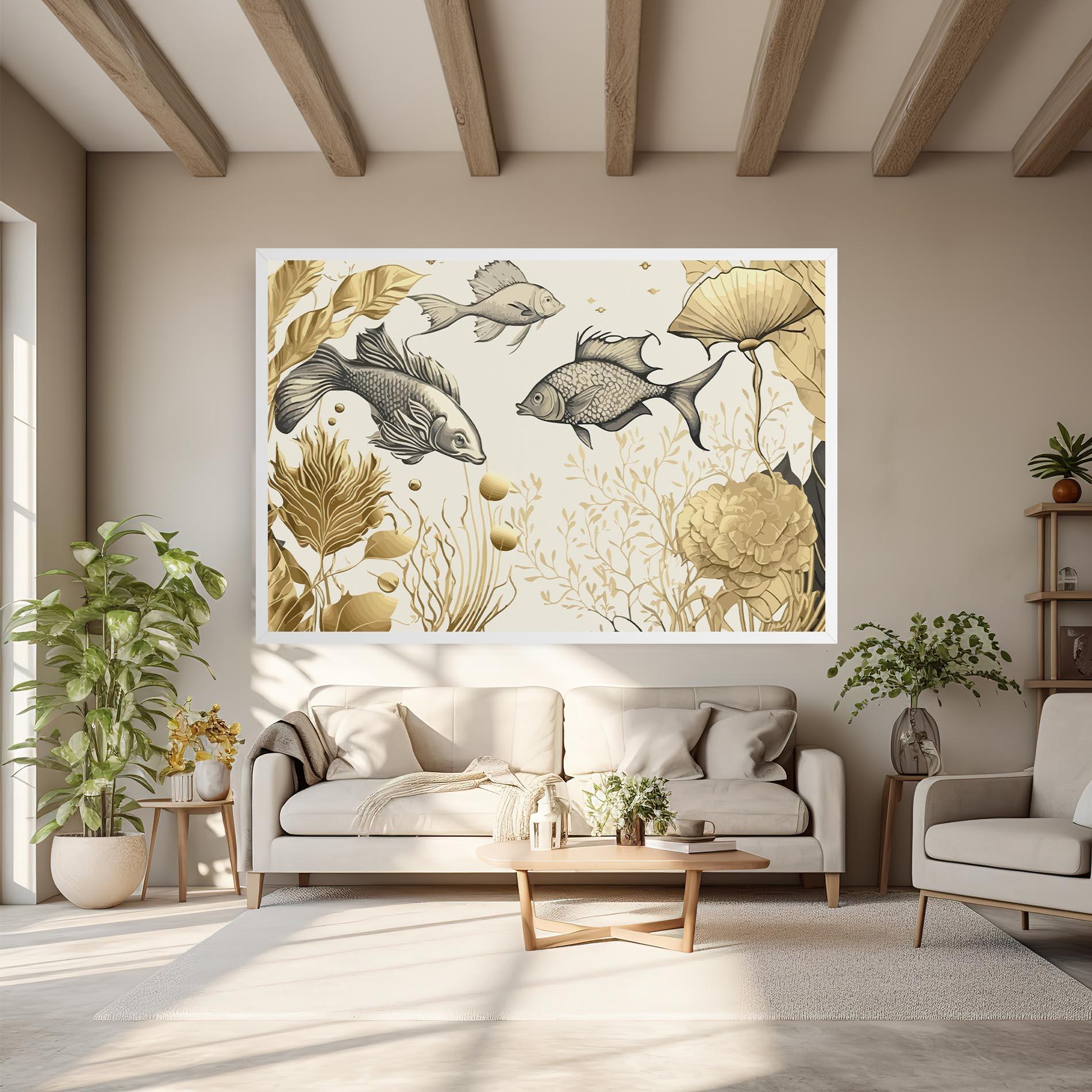 Tablou Canvas Grey Gold Fish mockup 6