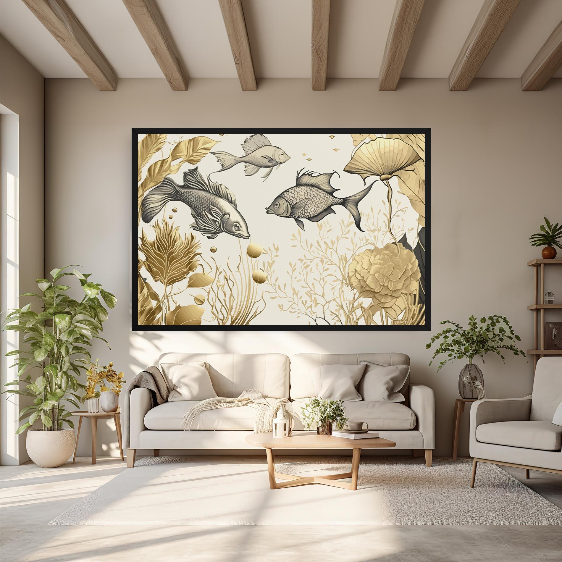 Tablou Canvas Grey Gold Fish mockup 6
