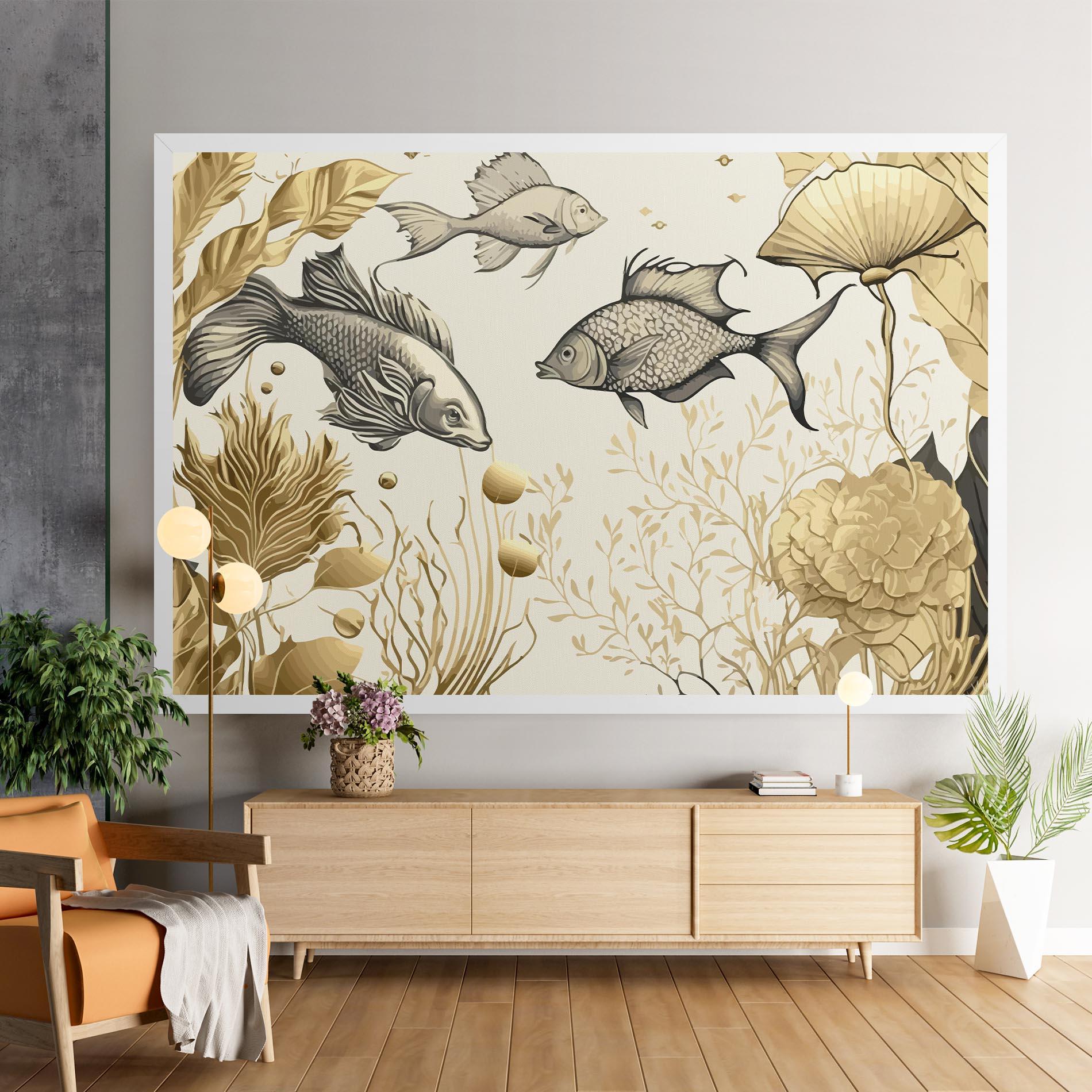 Tablou Canvas Grey Gold Fish mockup 9