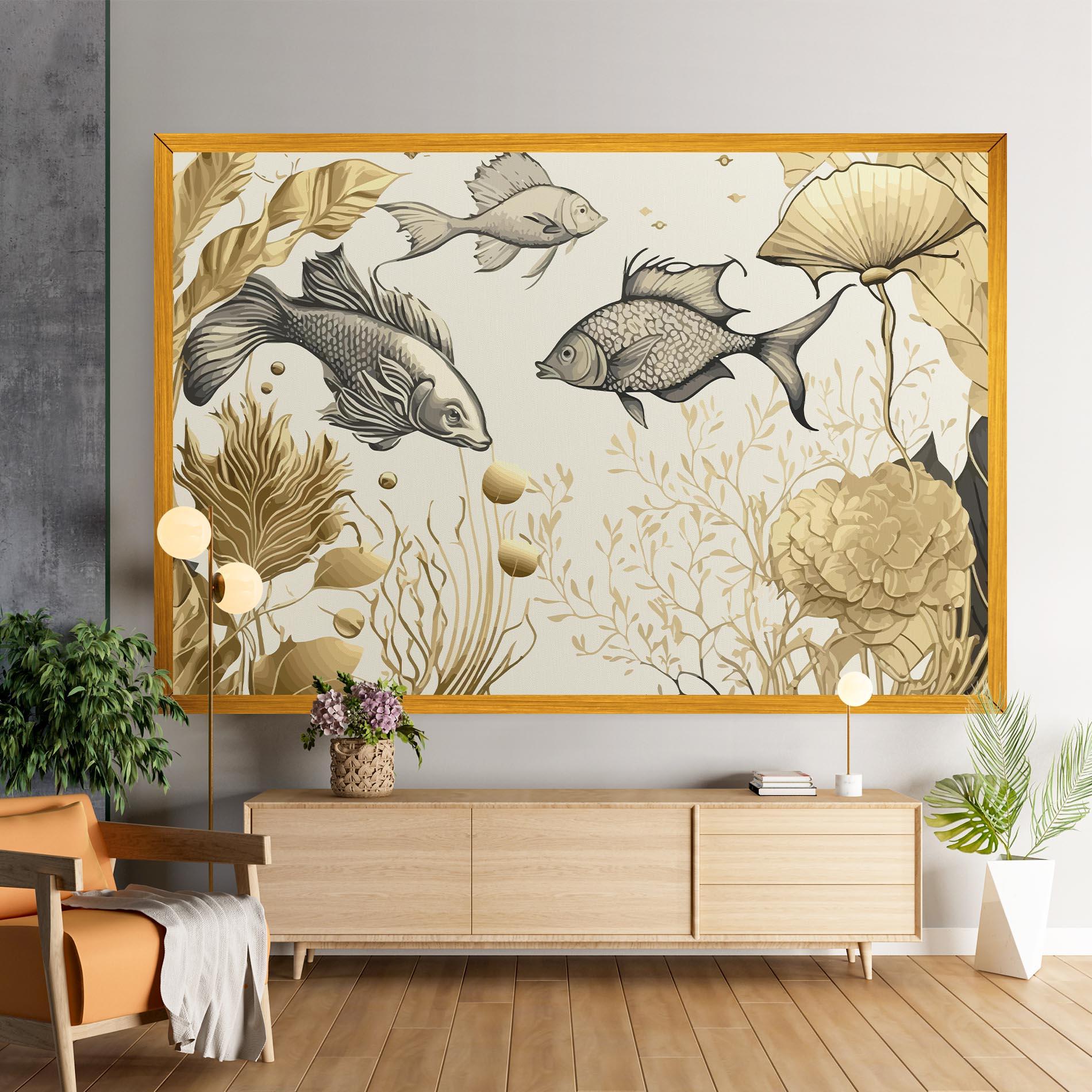 Tablou Canvas Grey Gold Fish mockup 9