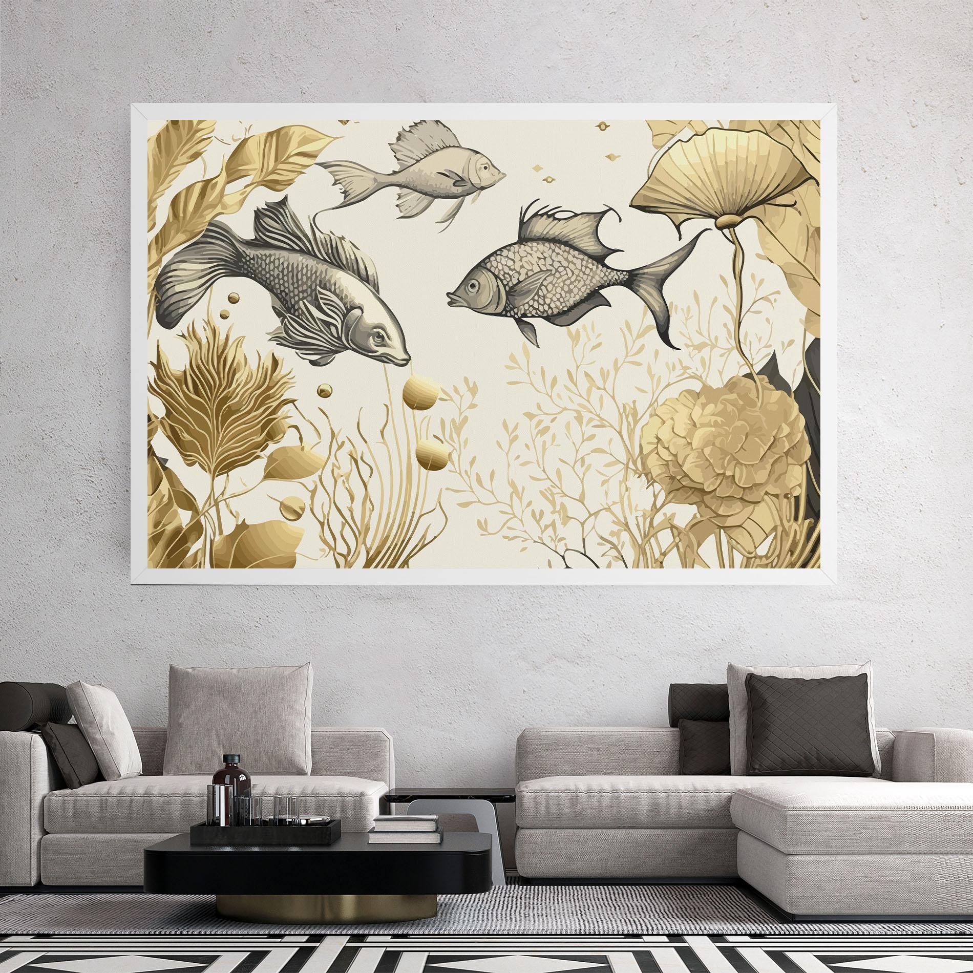 Tablou Canvas Grey Gold Fish mockup 2