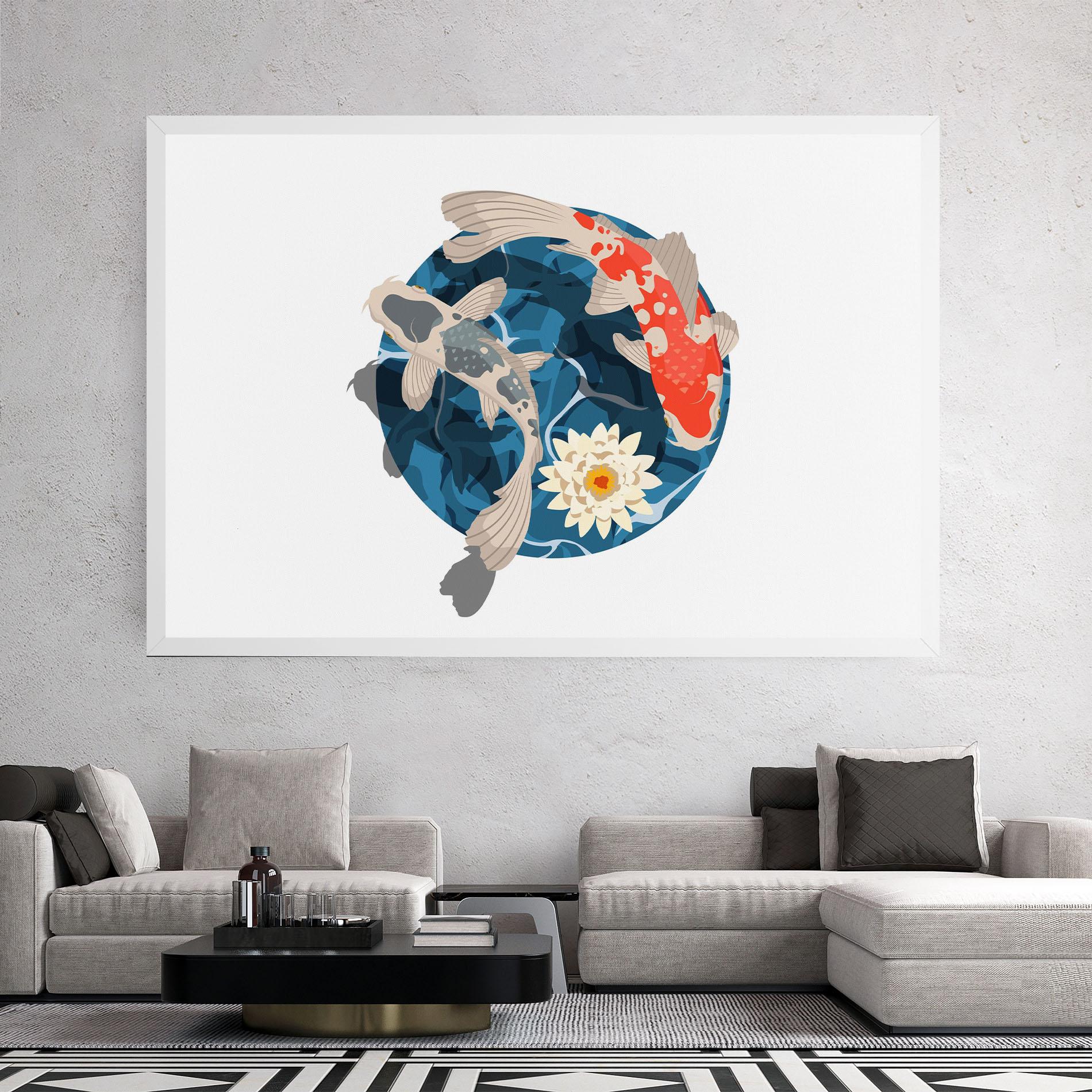 Tablou Canvas Grey Orange Koi mockup 2