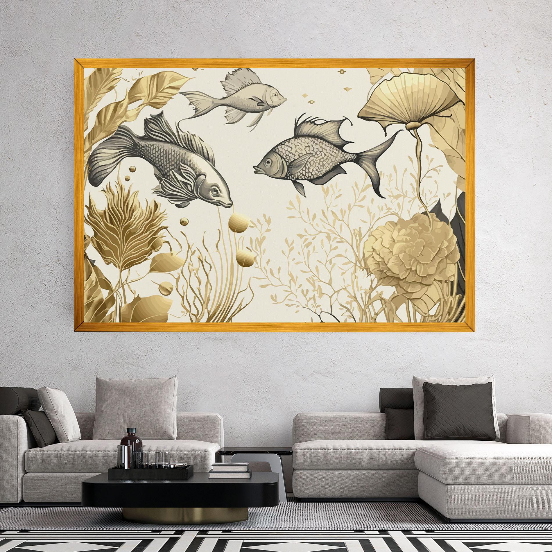 Tablou Canvas Grey Gold Fish mockup 2