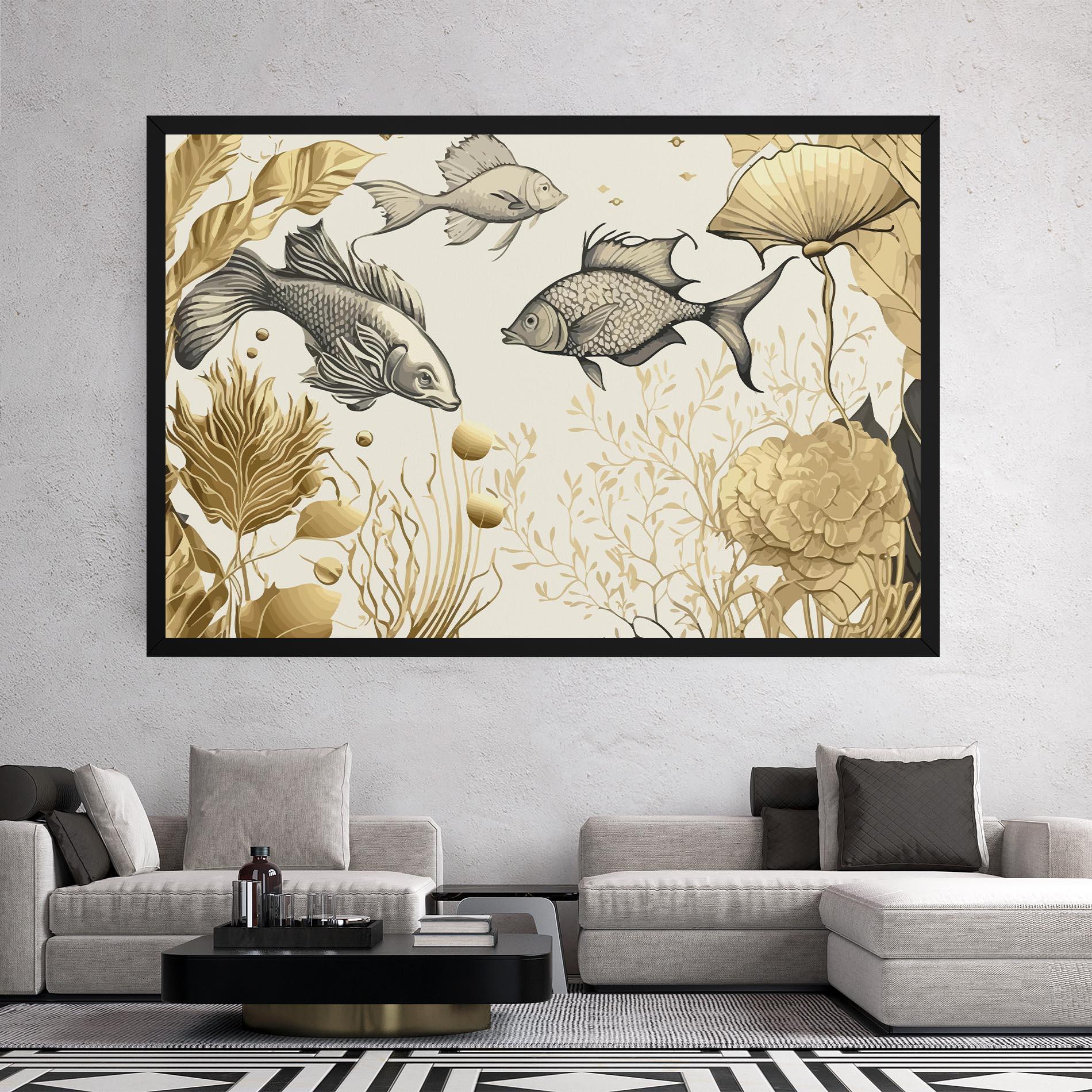 Tablou Canvas Grey Gold Fish mockup 2