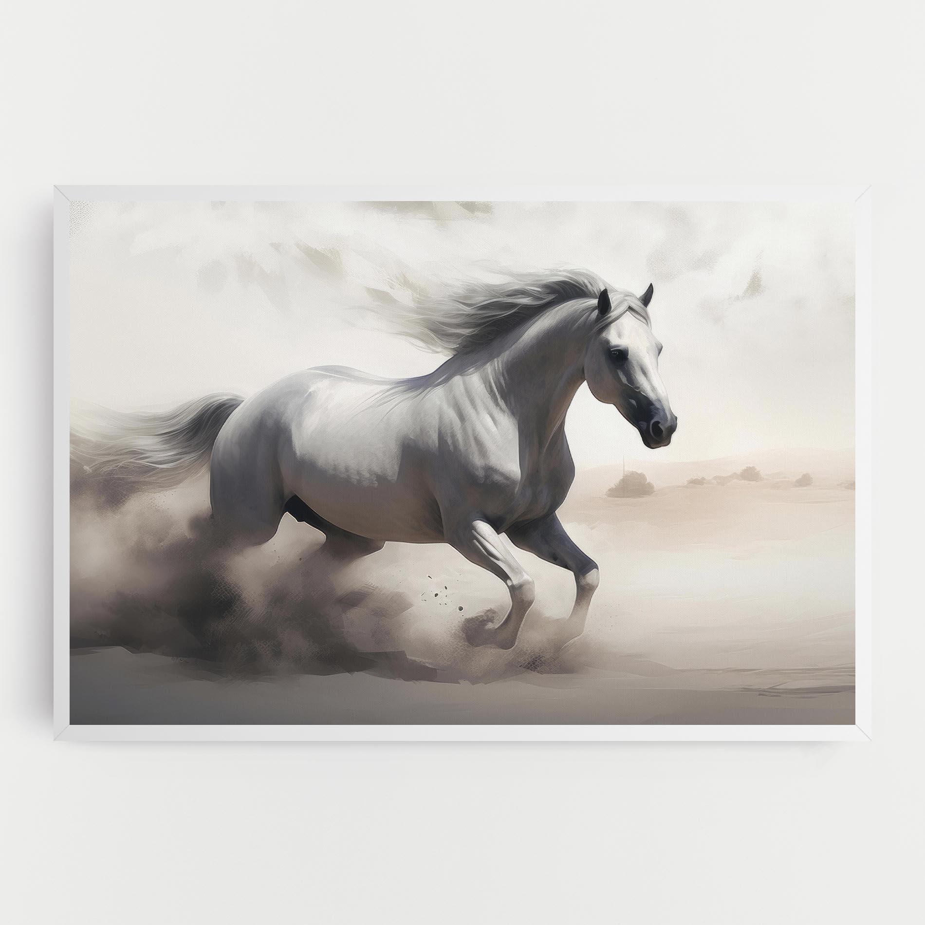 Tablou Canvas Light Grey Horse Galloping mockup 0