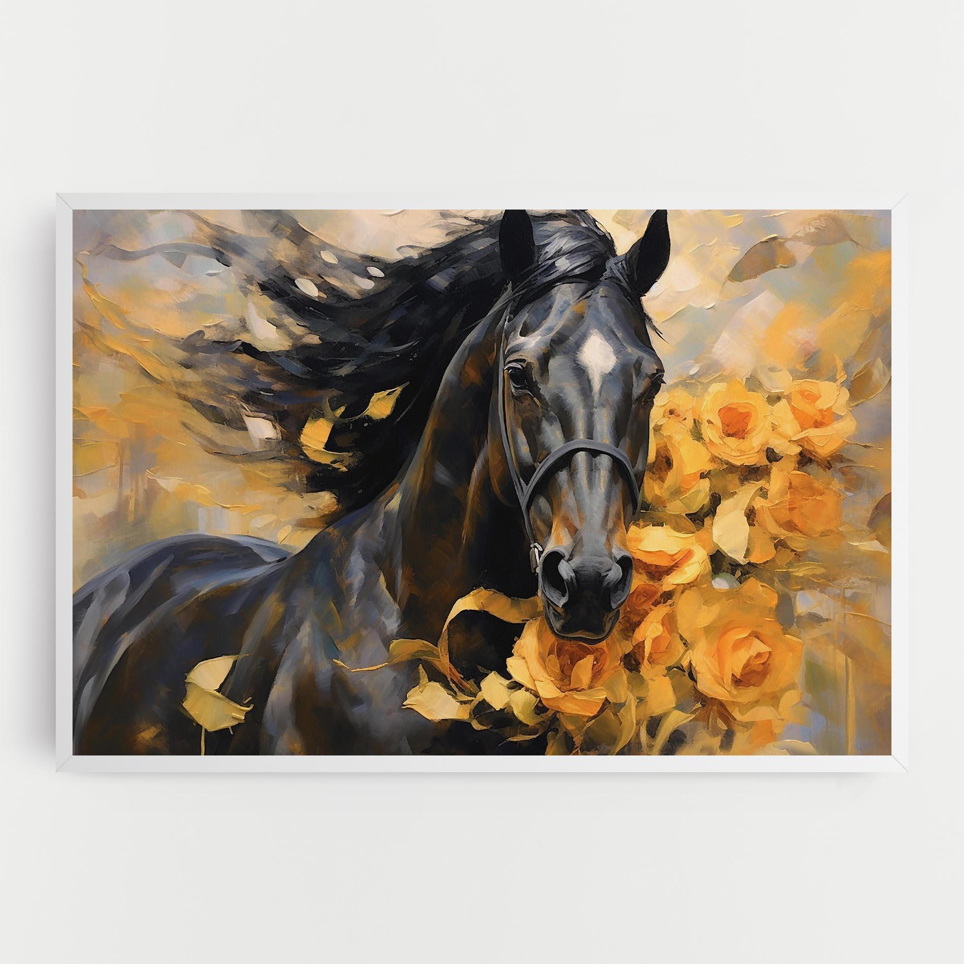 Tablou Canvas Yellow Roses Horse mockup 0