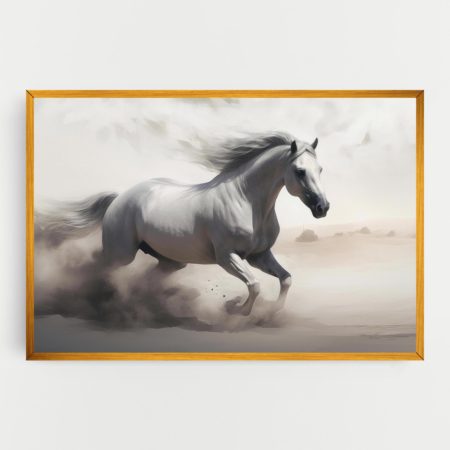 Tablou Canvas Light Grey Horse Galloping mockup 0