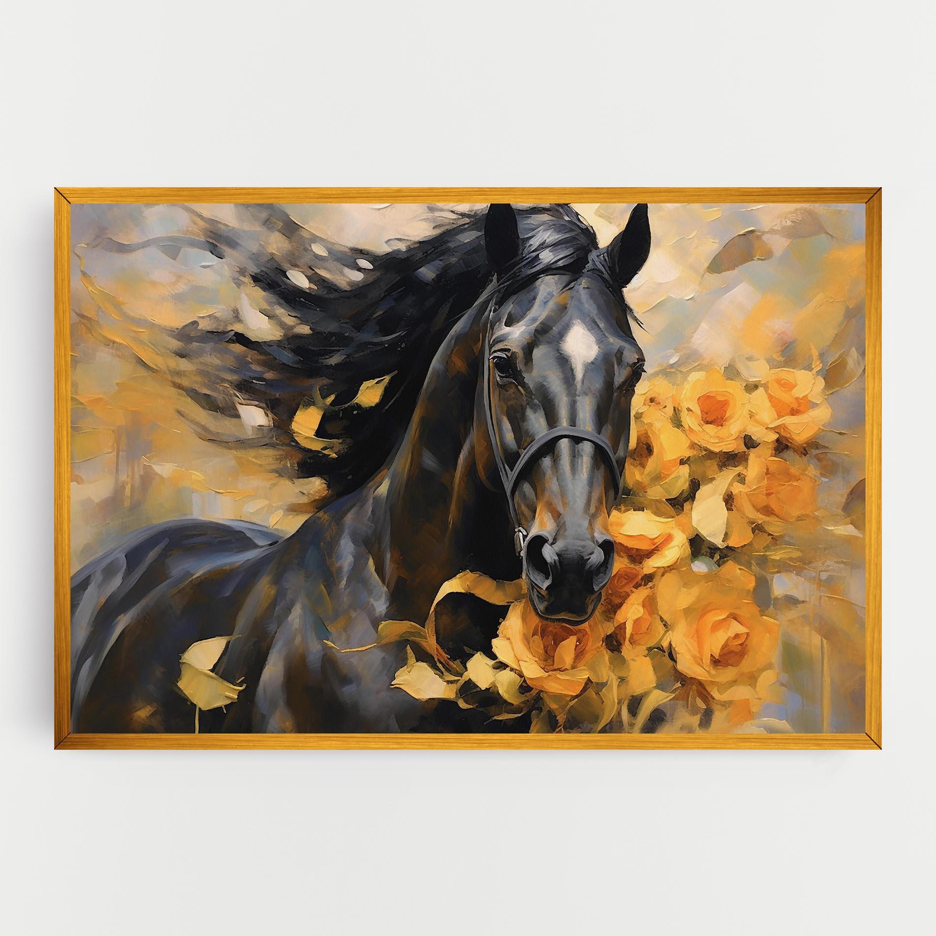 Tablou Canvas Yellow Roses Horse mockup 0
