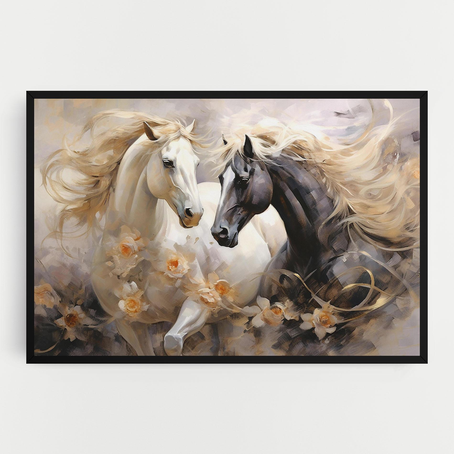 Tablou Canvas Black And White Horses mockup 0