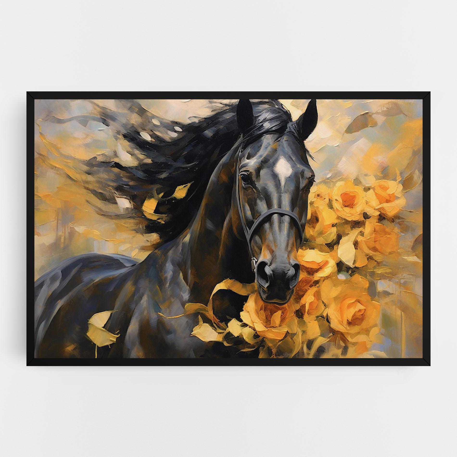 Tablou Canvas Yellow Roses Horse mockup 0