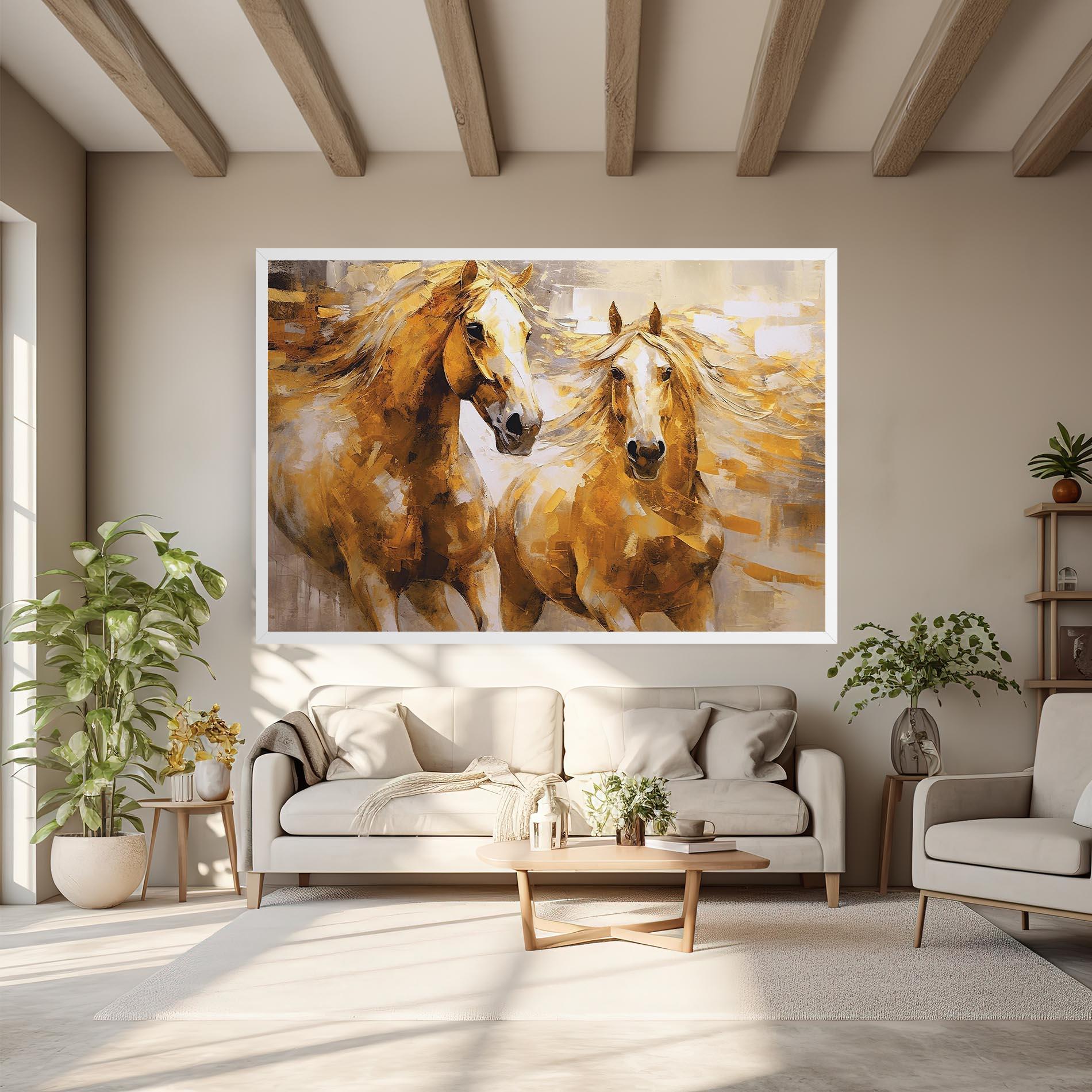 Tablou Canvas Golden Brown Horses mockup 6