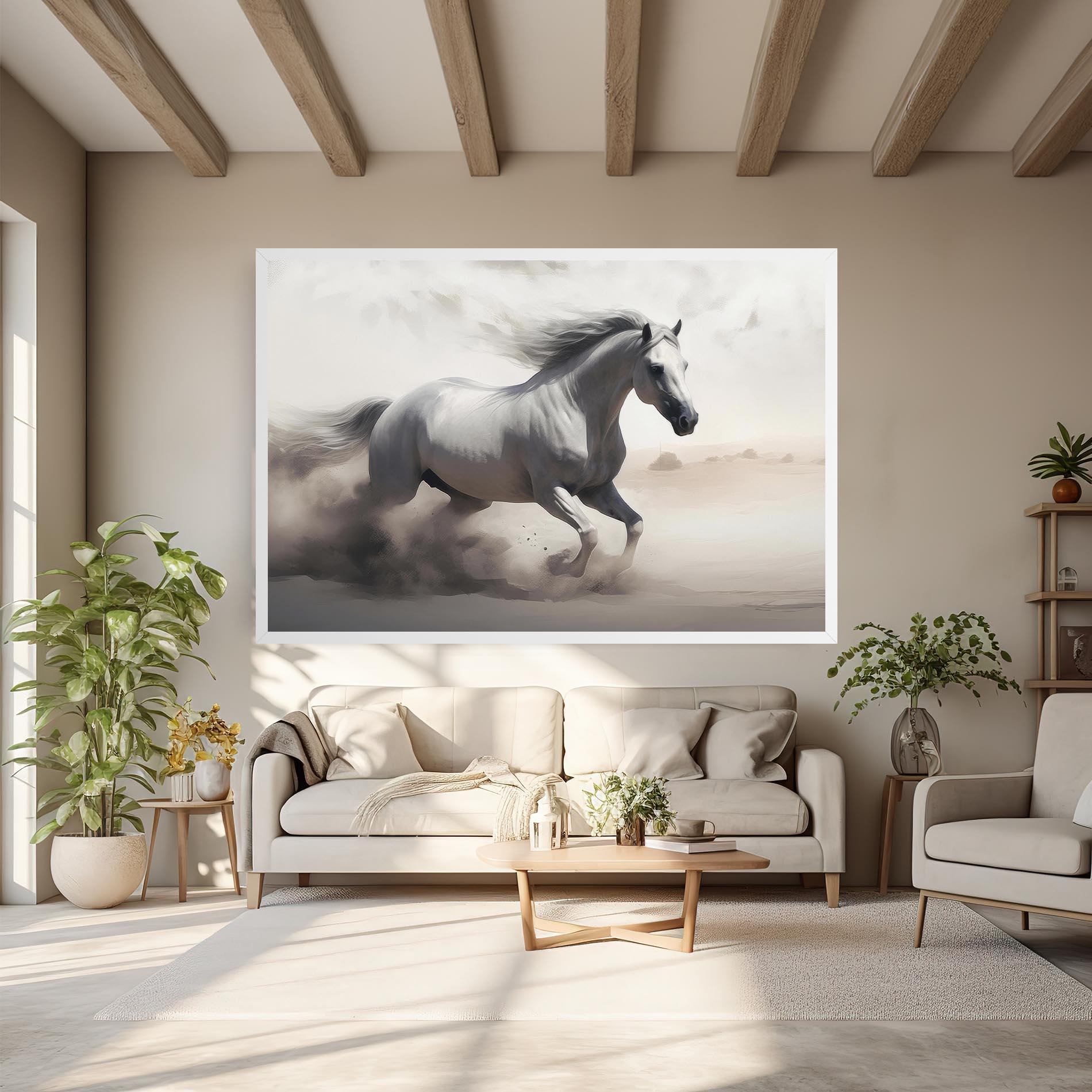 Tablou Canvas Light Grey Horse Galloping mockup 6