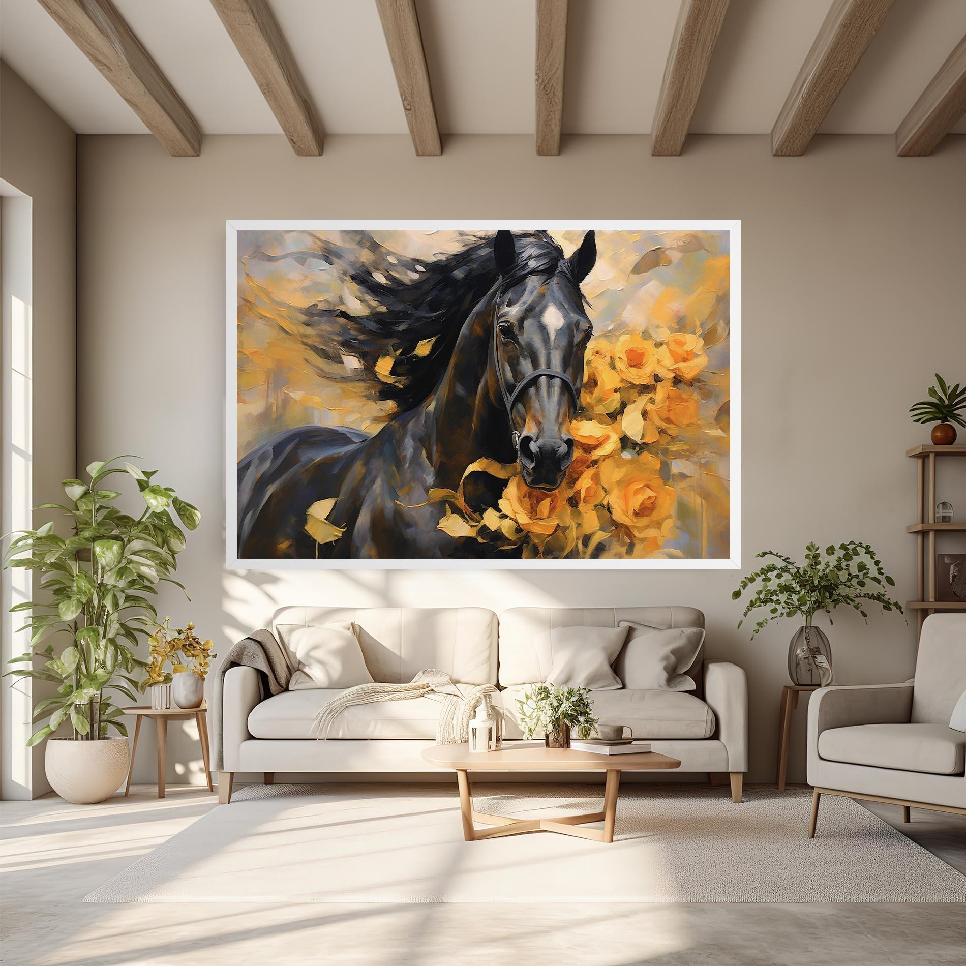 Tablou Canvas Yellow Roses Horse mockup 6
