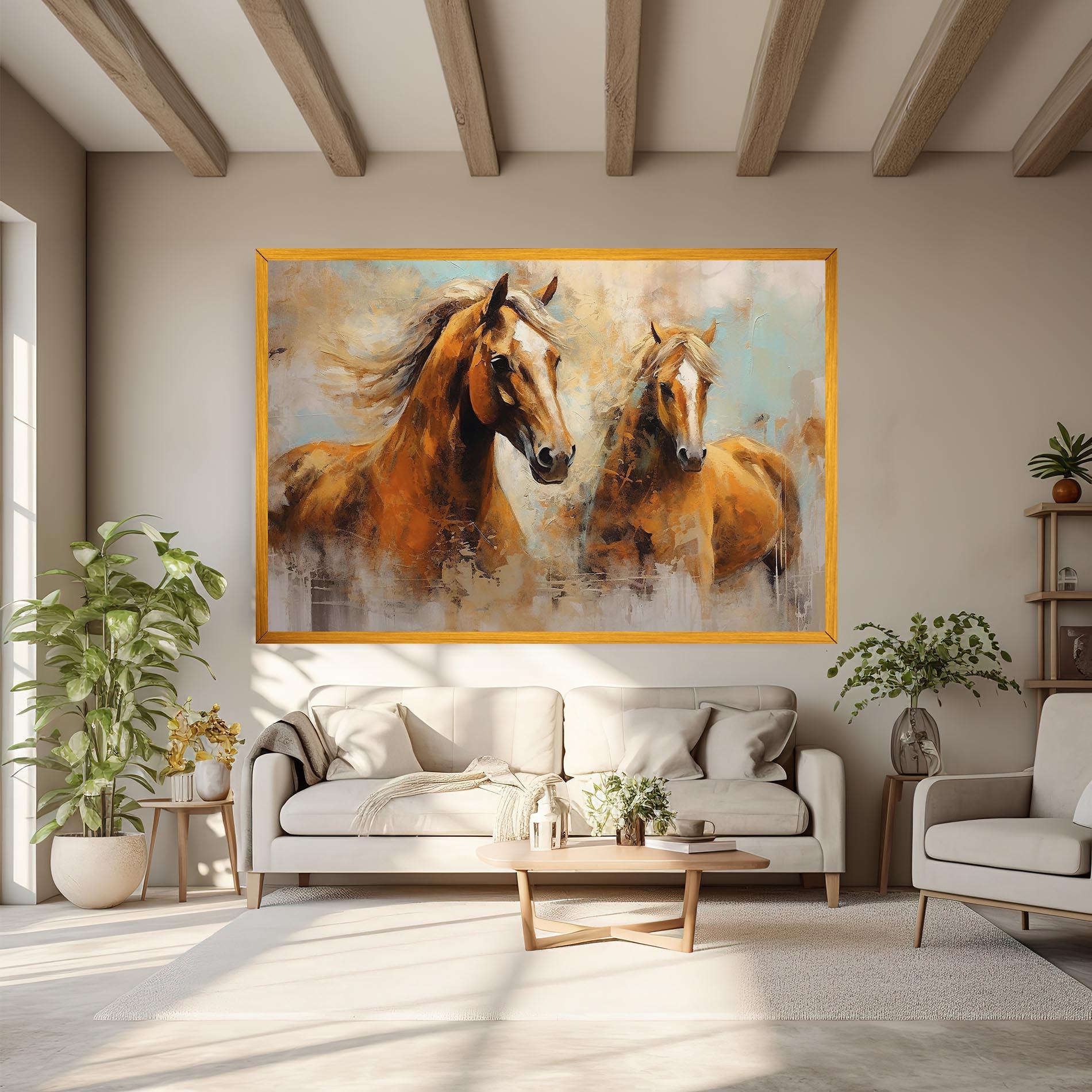 Tablou Canvas Brown Horses Staying mockup 6