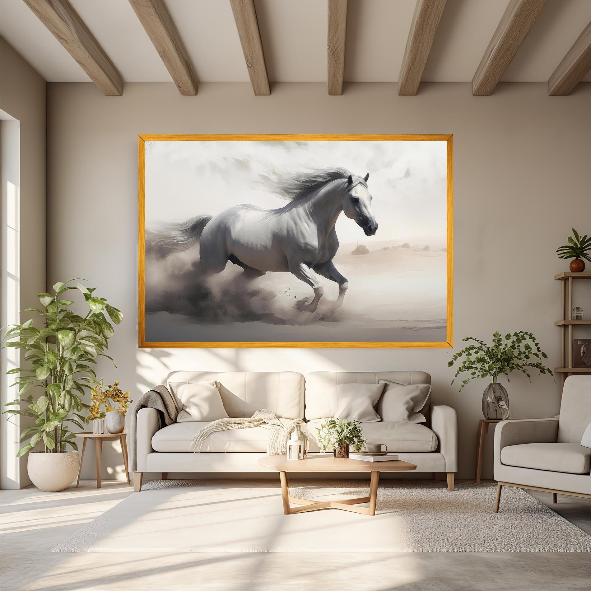 Tablou Canvas Light Grey Horse Galloping mockup 6