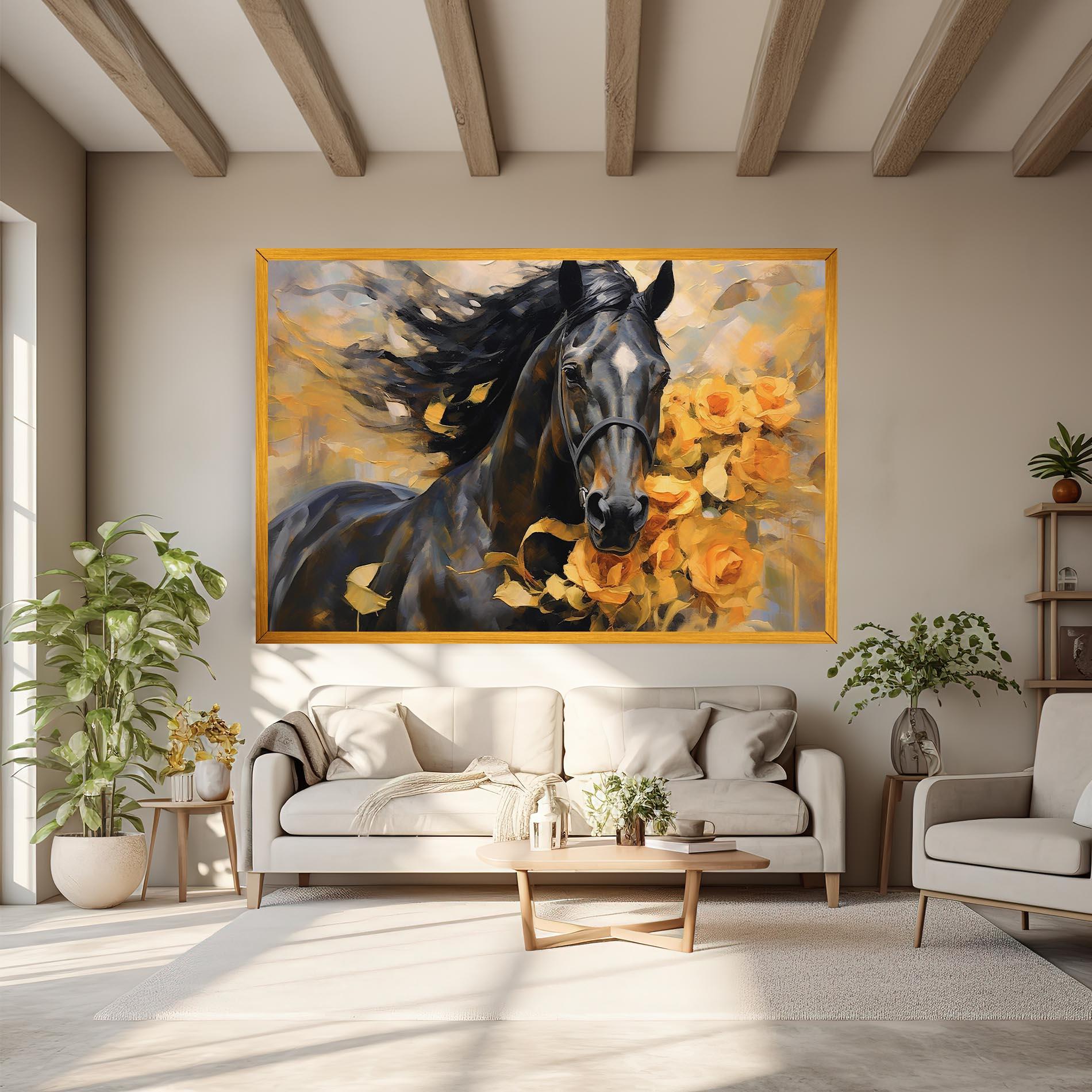 Tablou Canvas Yellow Roses Horse mockup 6