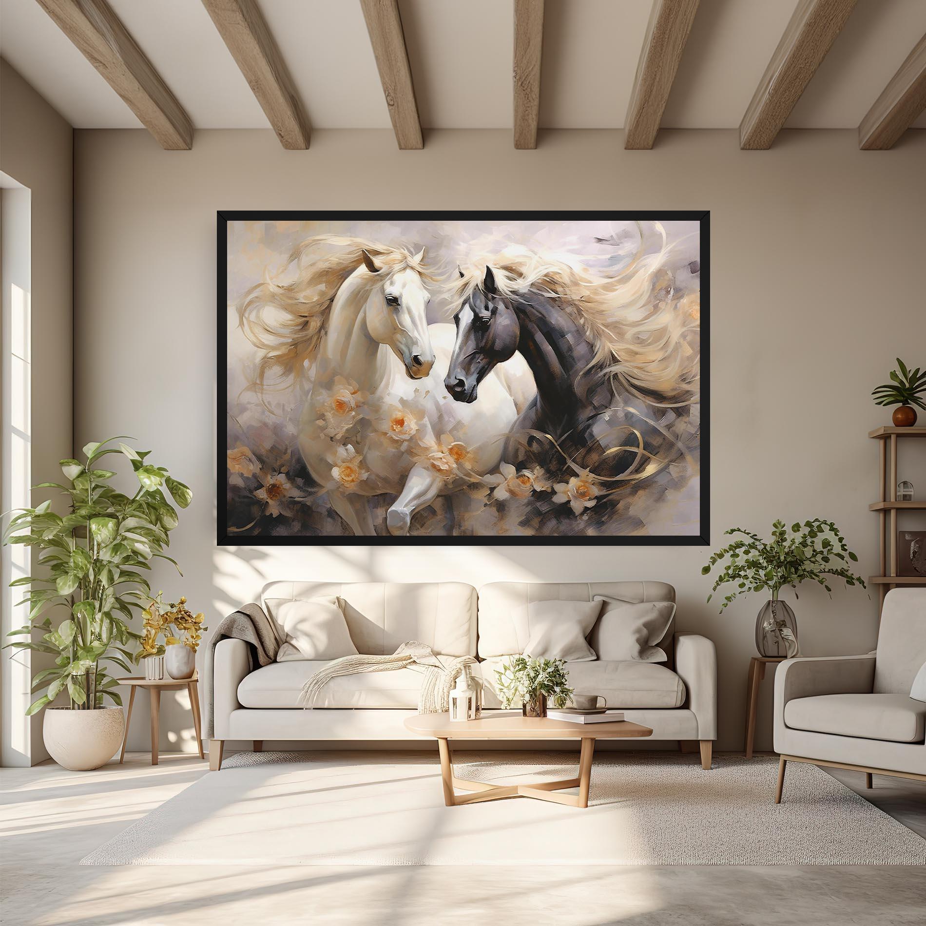 Tablou Canvas Black And White Horses mockup 6