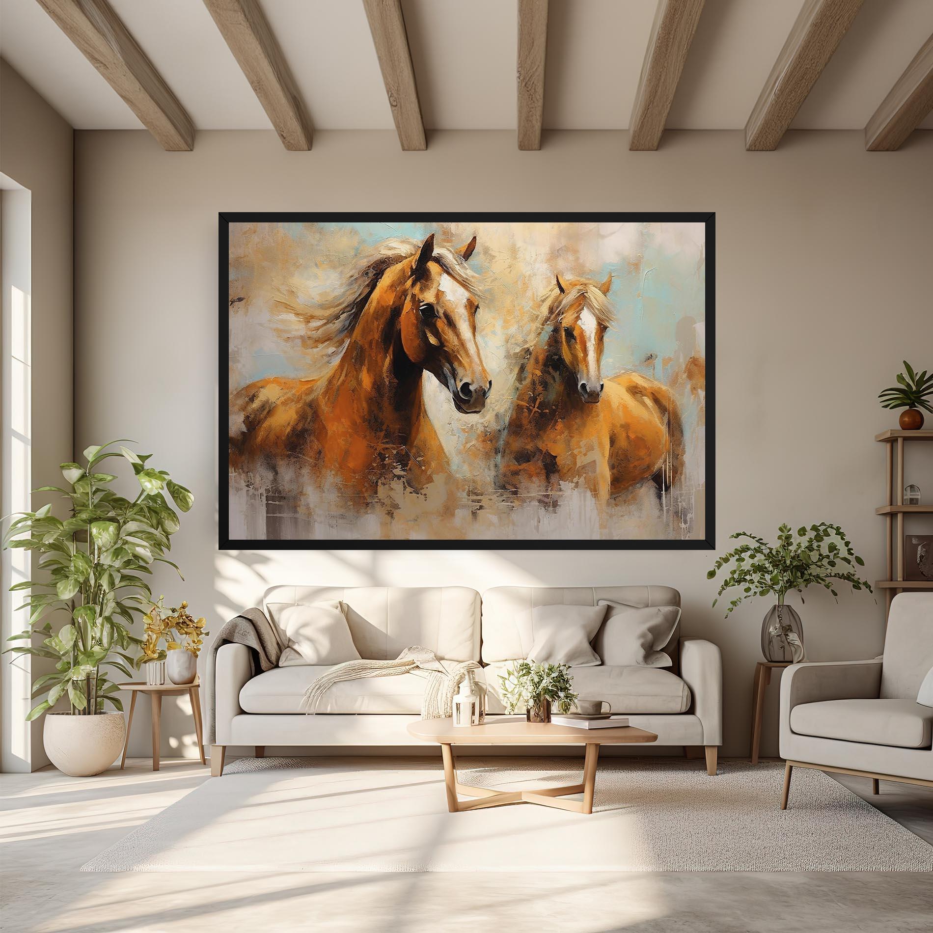 Tablou Canvas Brown Horses Staying mockup 6