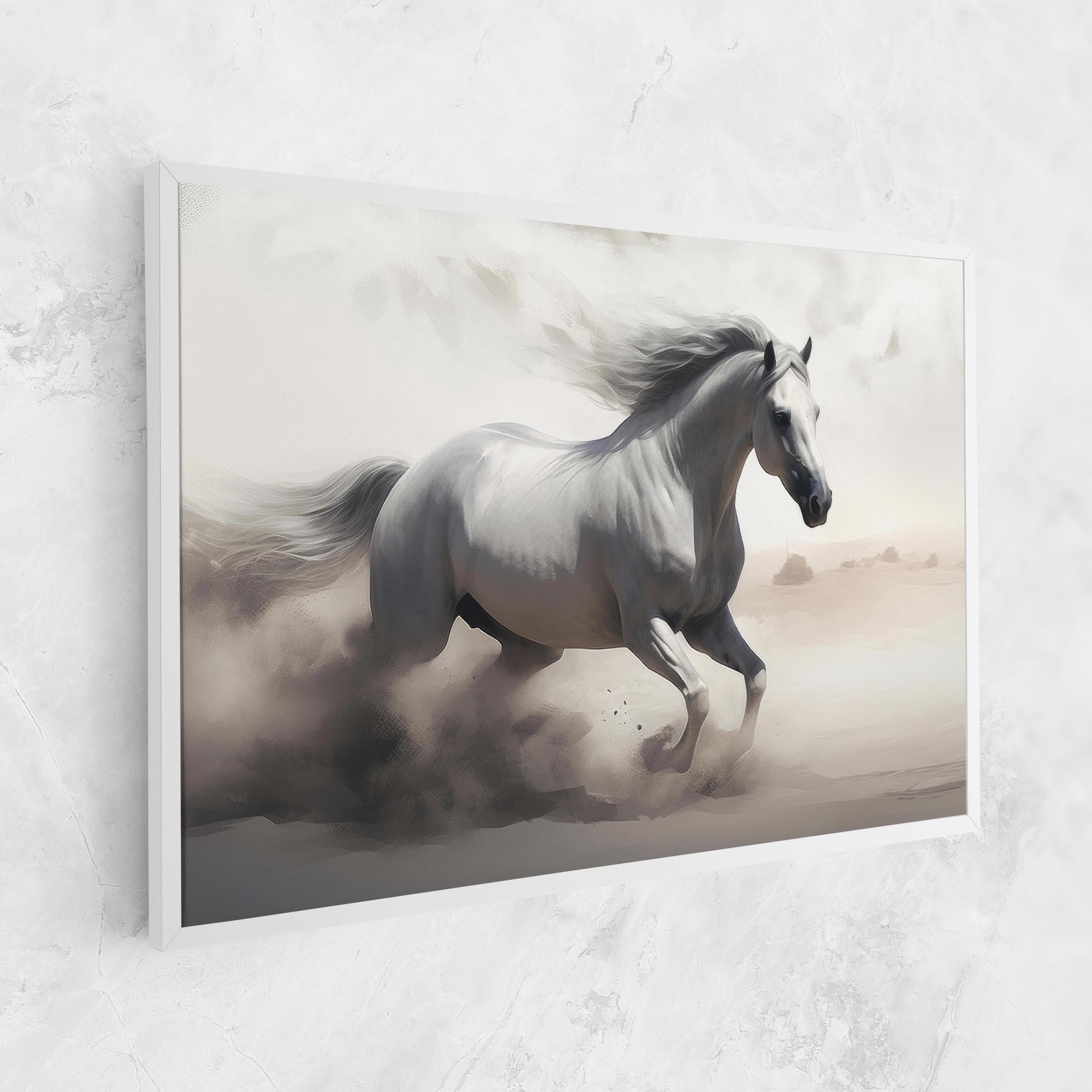 Tablou Canvas Light Grey Horse Galloping mockup 1