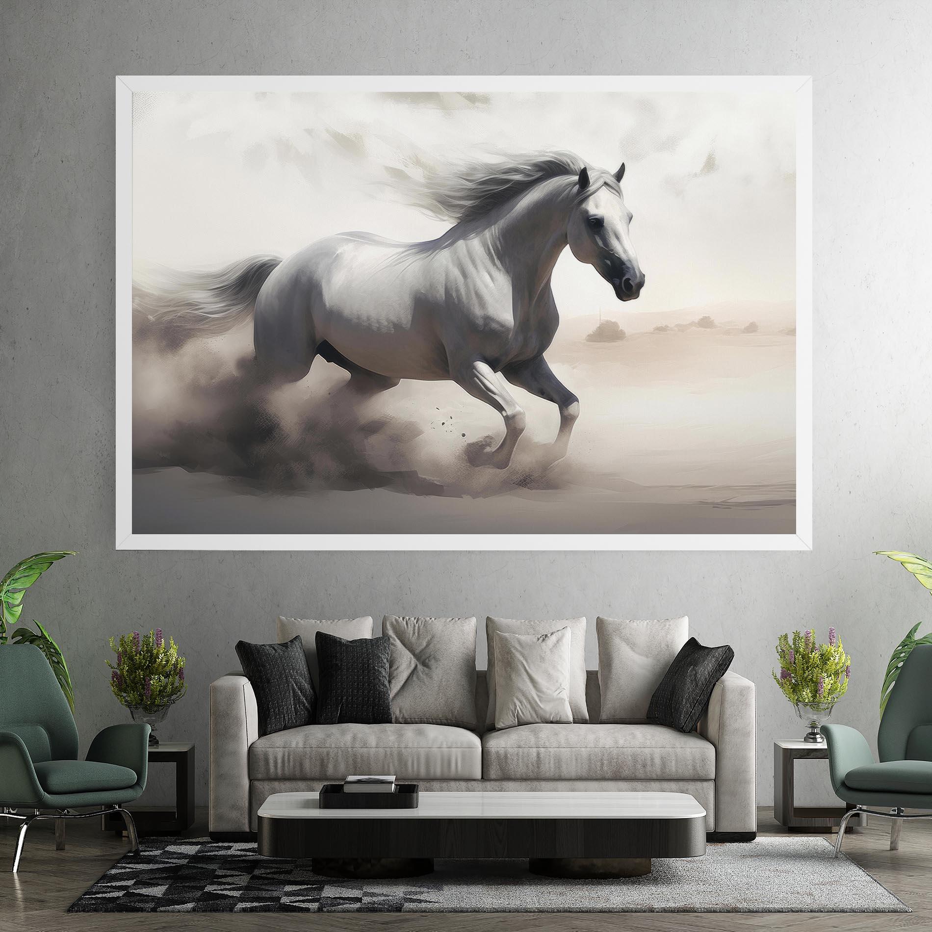 Tablou Canvas Light Grey Horse Galloping mockup 7