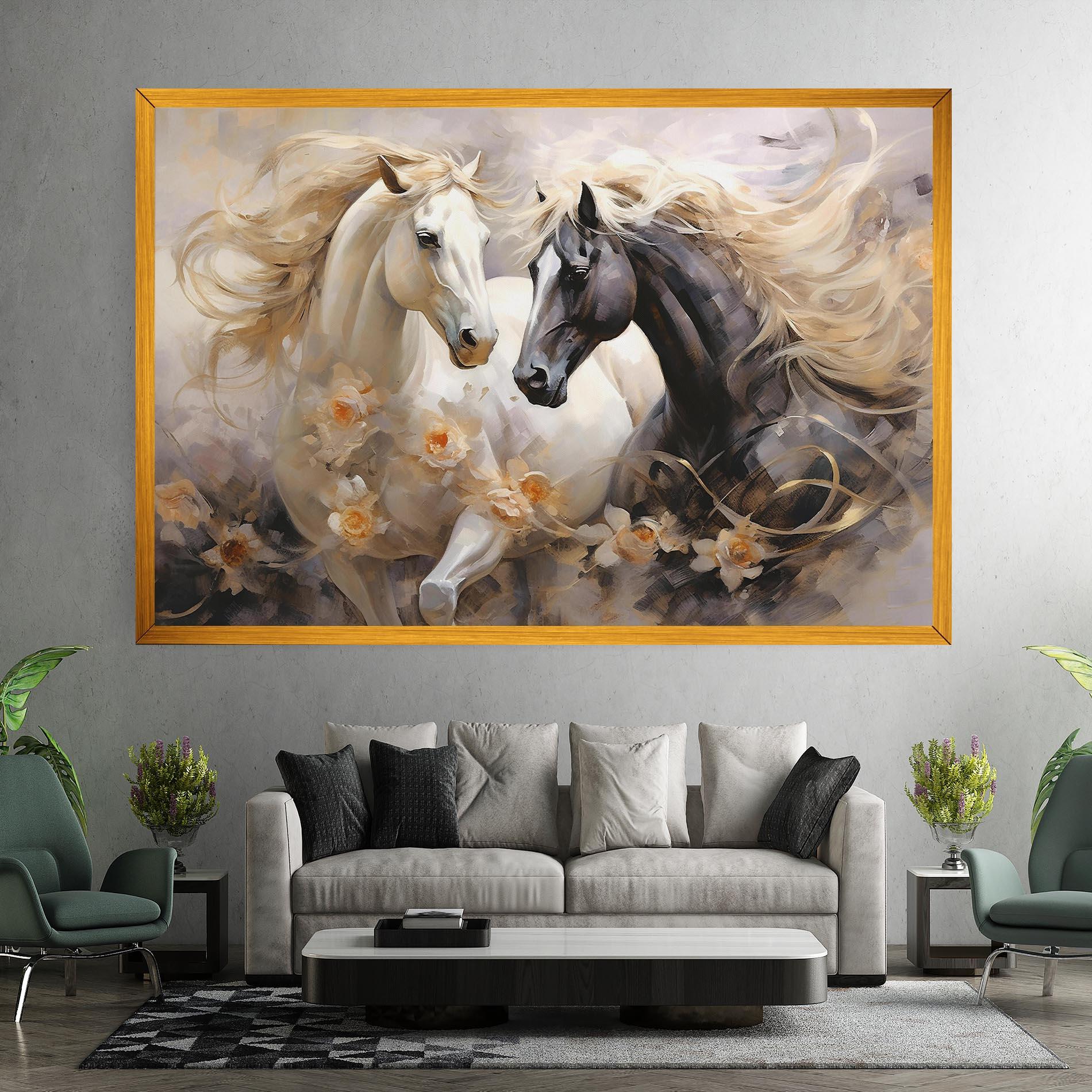 Tablou Canvas Black And White Horses mockup 7