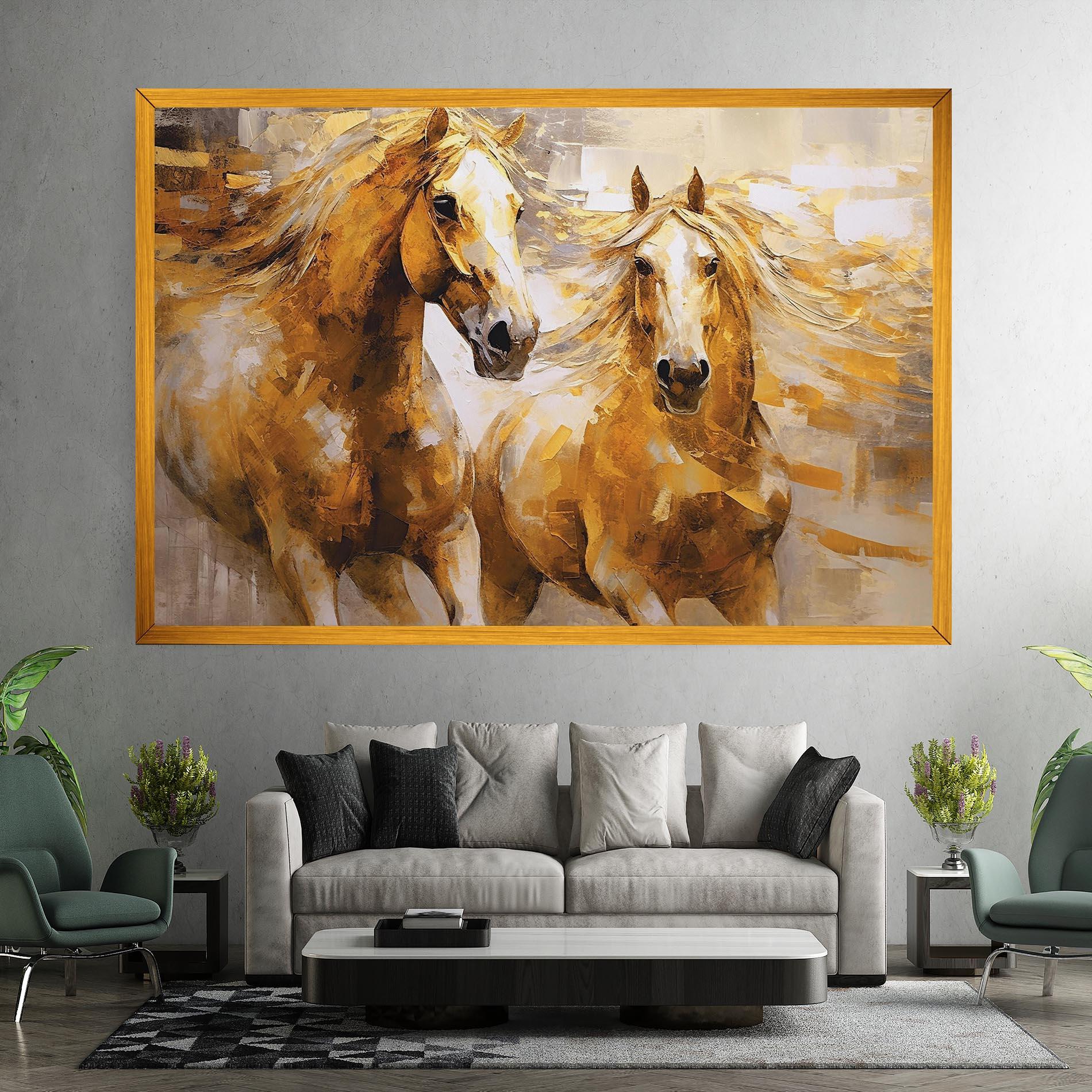 Tablou Canvas Golden Brown Horses mockup 7