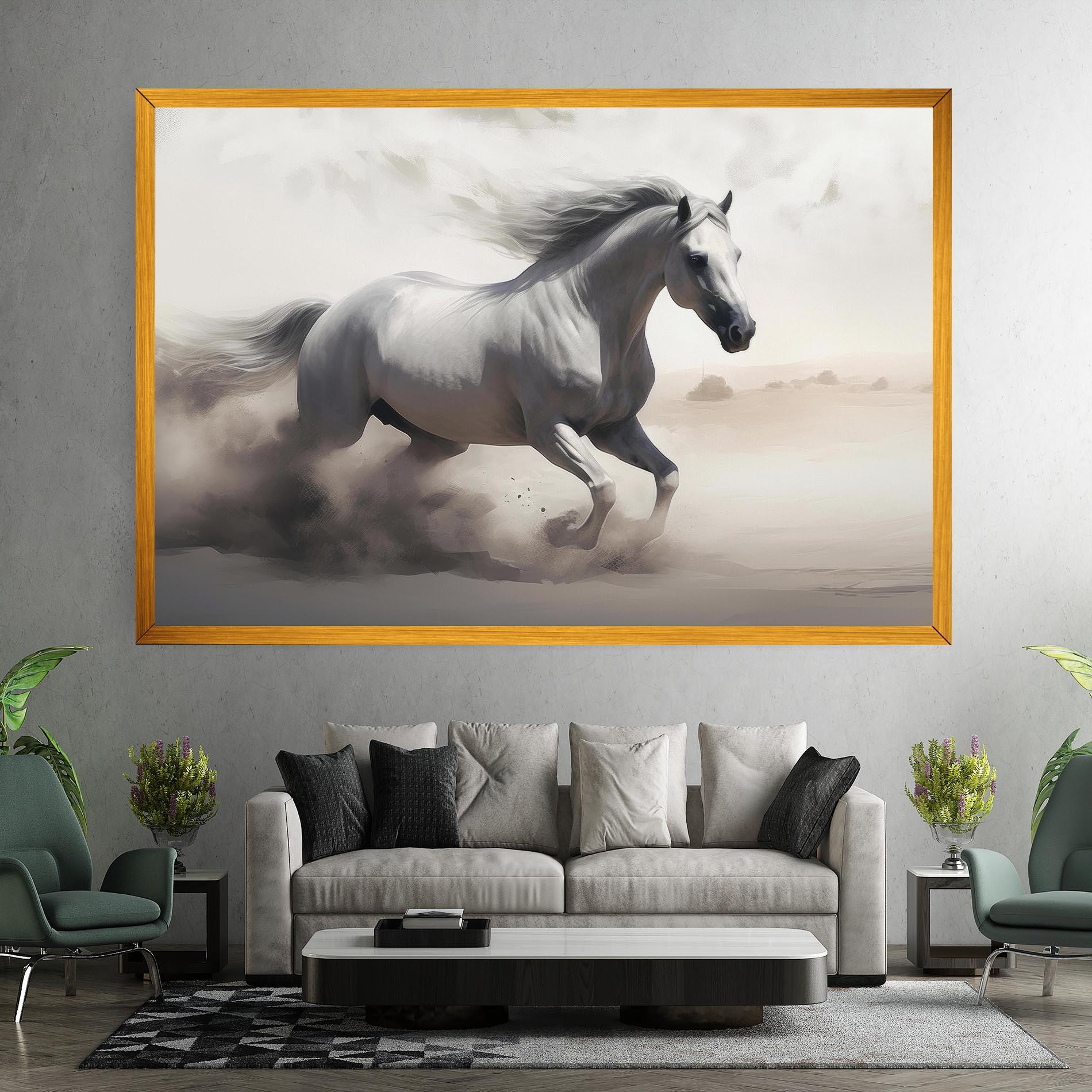 Tablou Canvas Light Grey Horse Galloping mockup 7