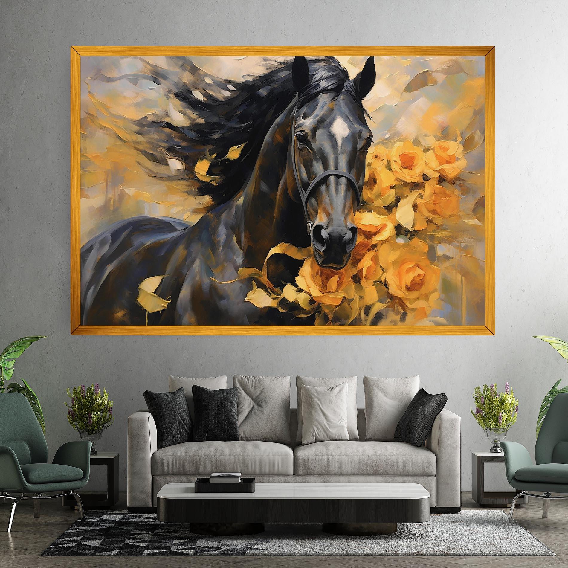 Tablou Canvas Yellow Roses Horse mockup 7