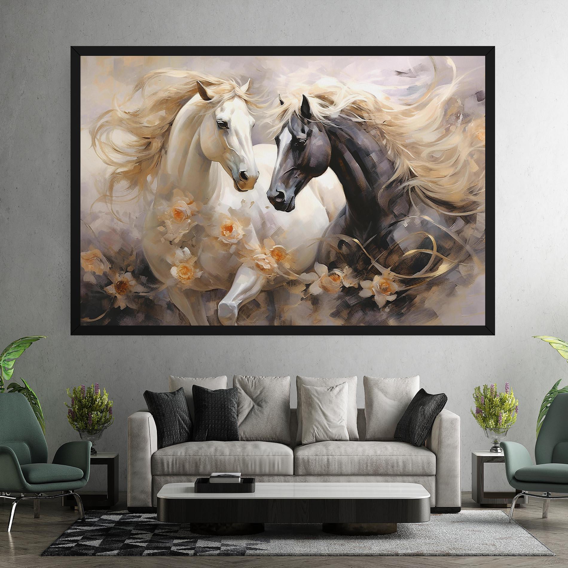 Tablou Canvas Black And White Horses mockup 7