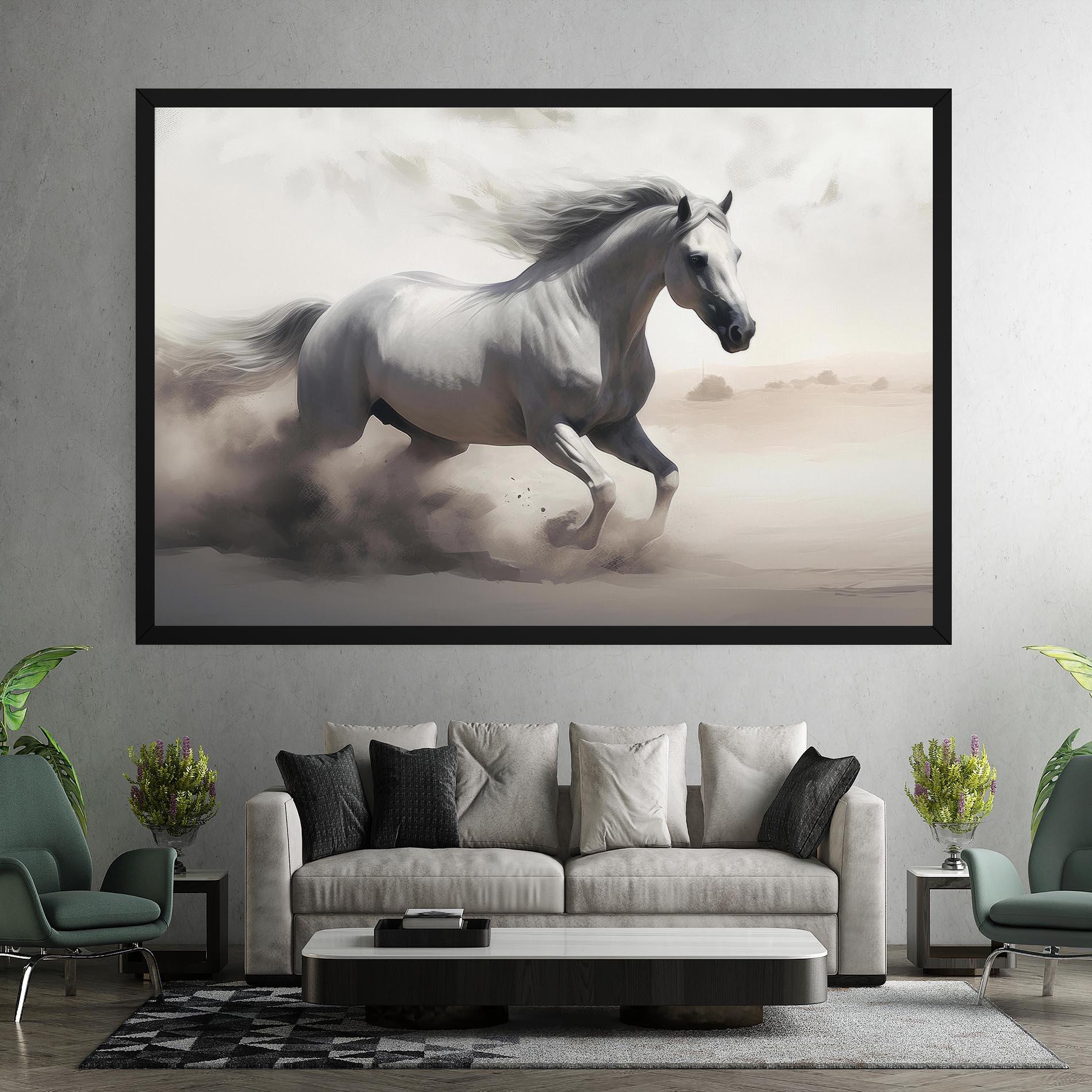Tablou Canvas Light Grey Horse Galloping mockup 7