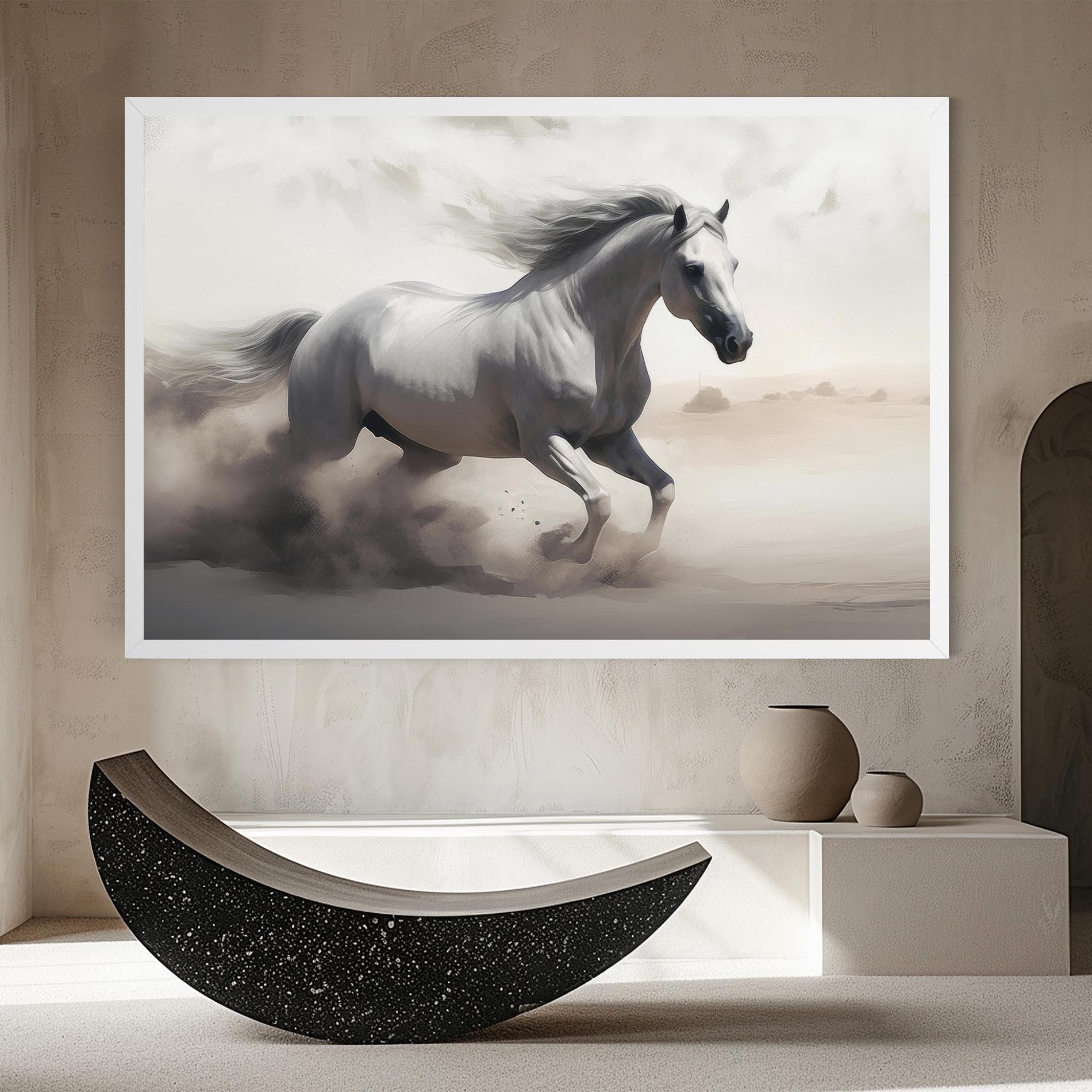 Tablou Canvas Light Grey Horse Galloping mockup 8