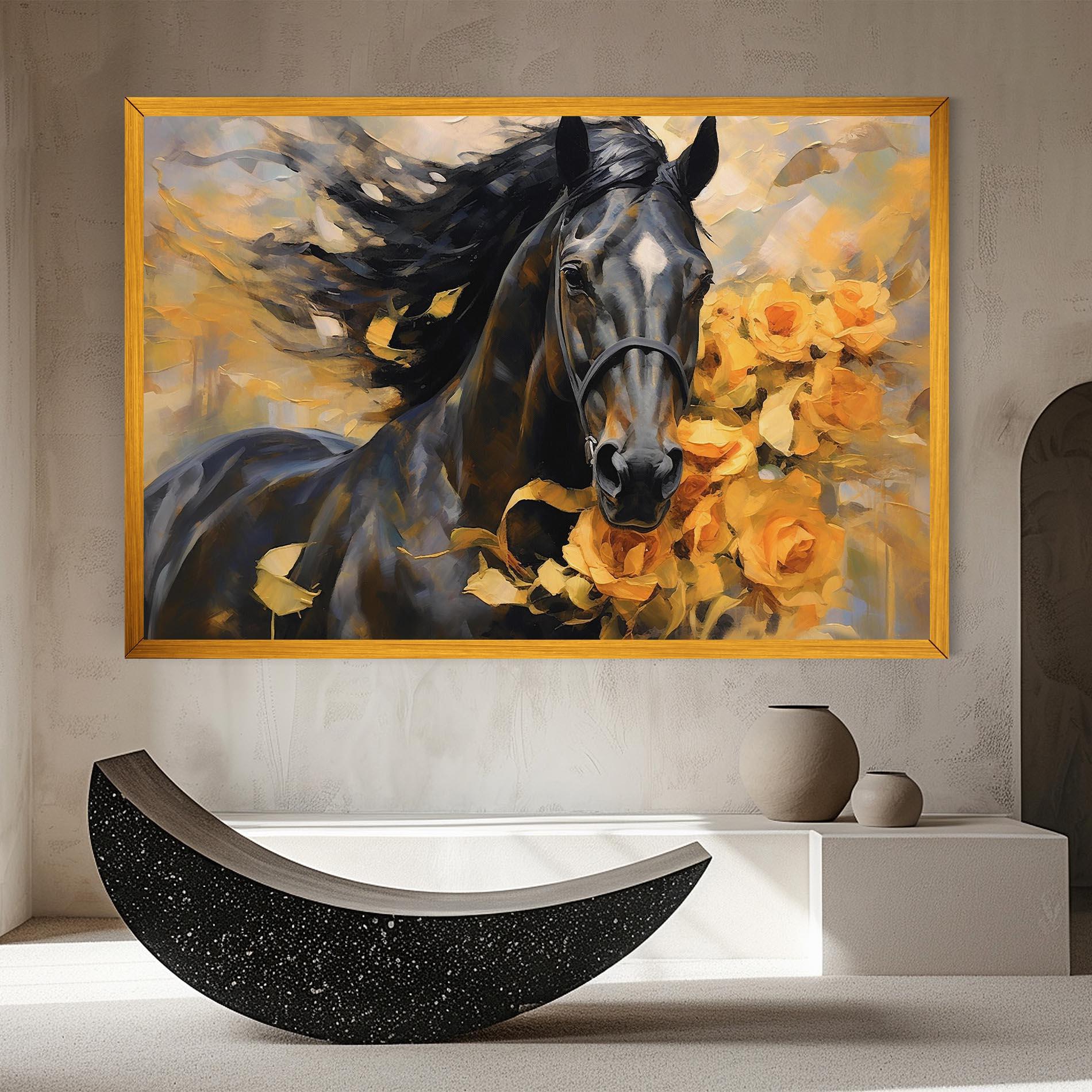 Tablou Canvas Yellow Roses Horse mockup 8
