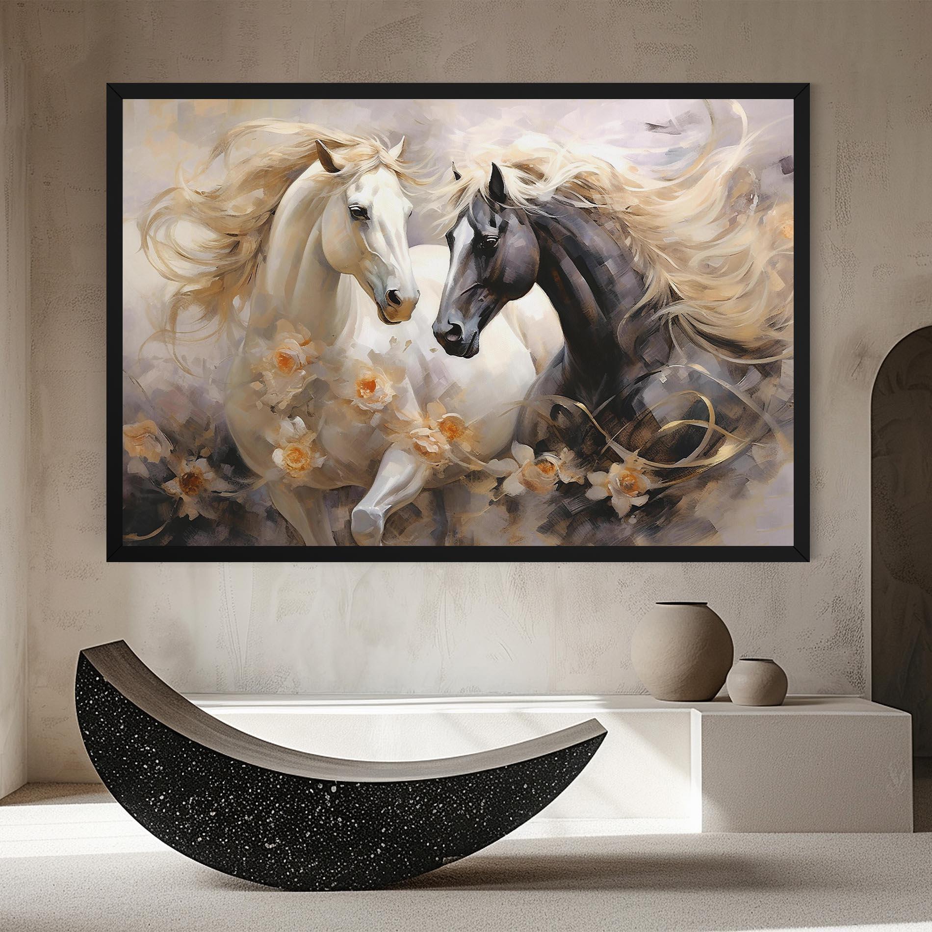 Tablou Canvas Black And White Horses mockup 8