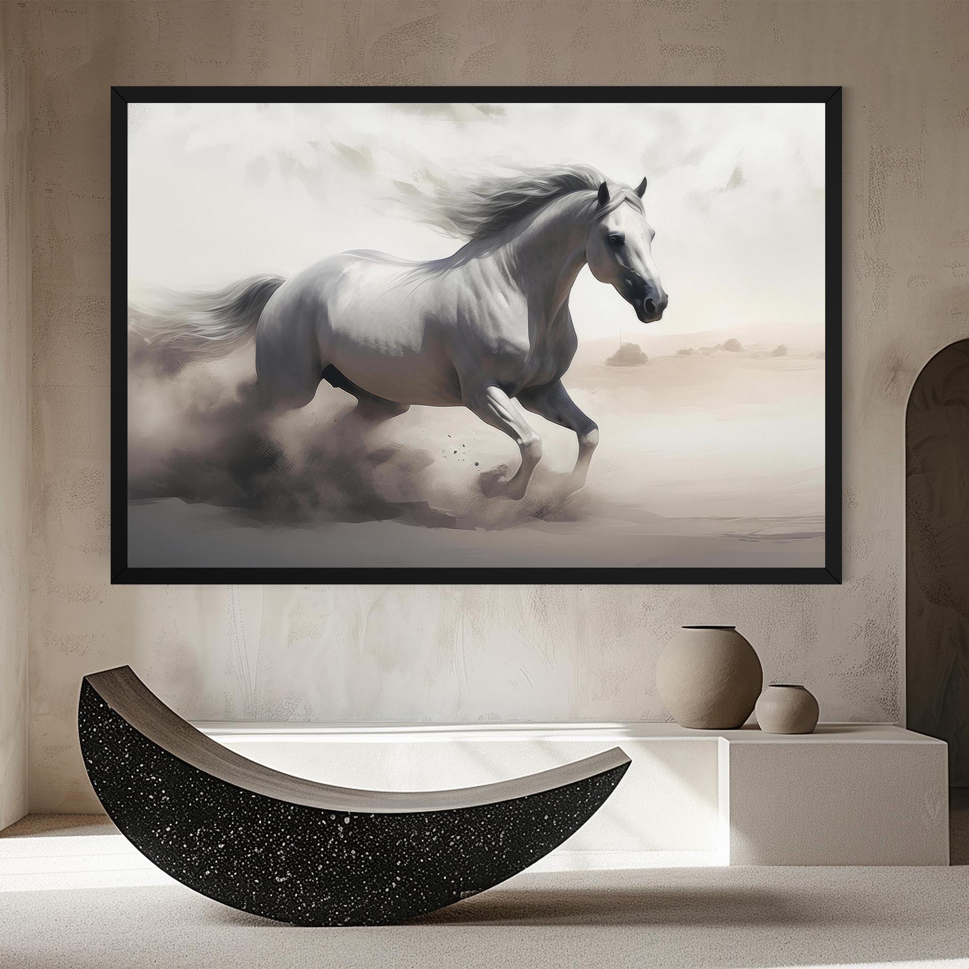 Tablou Canvas Light Grey Horse Galloping mockup 8