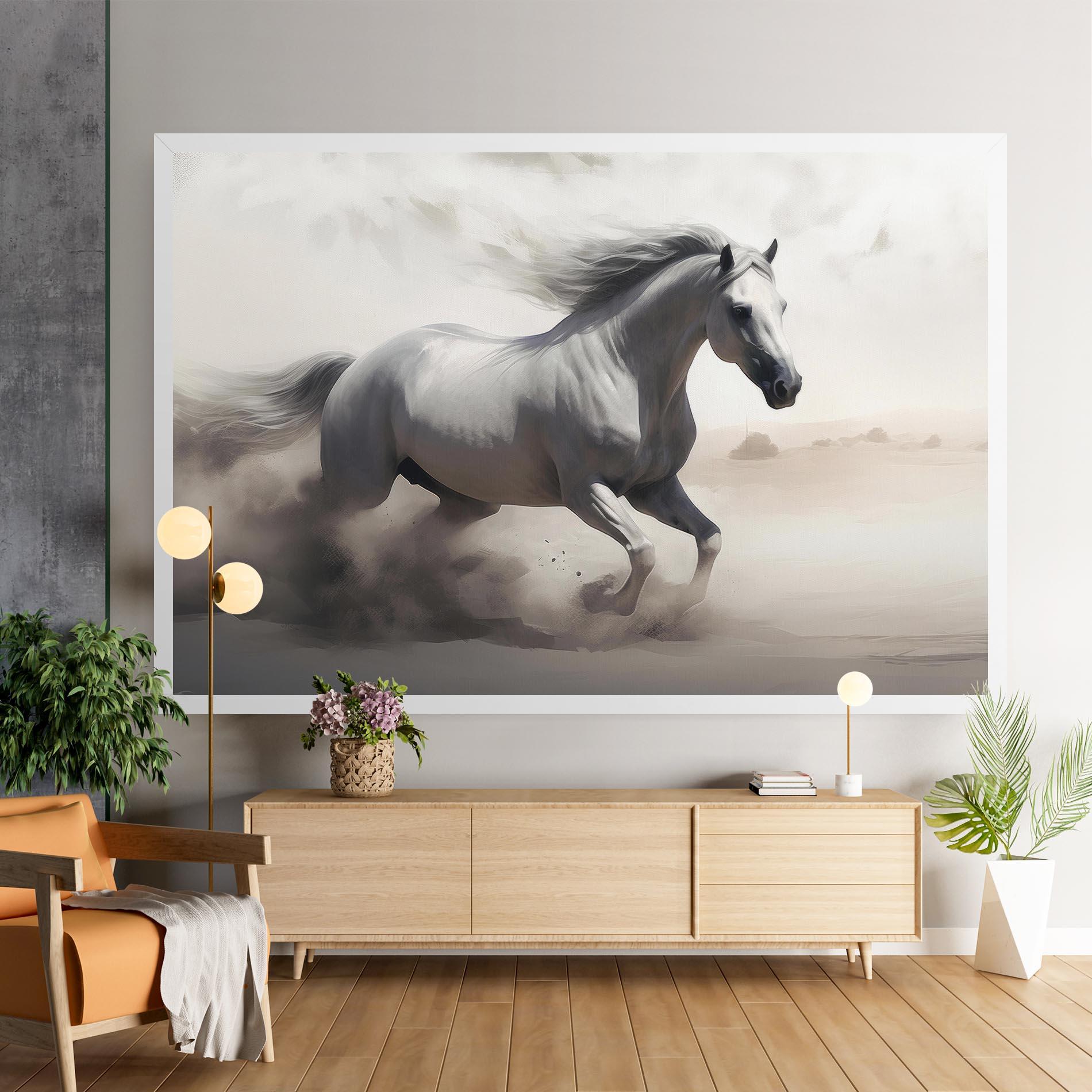Tablou Canvas Light Grey Horse Galloping mockup 9