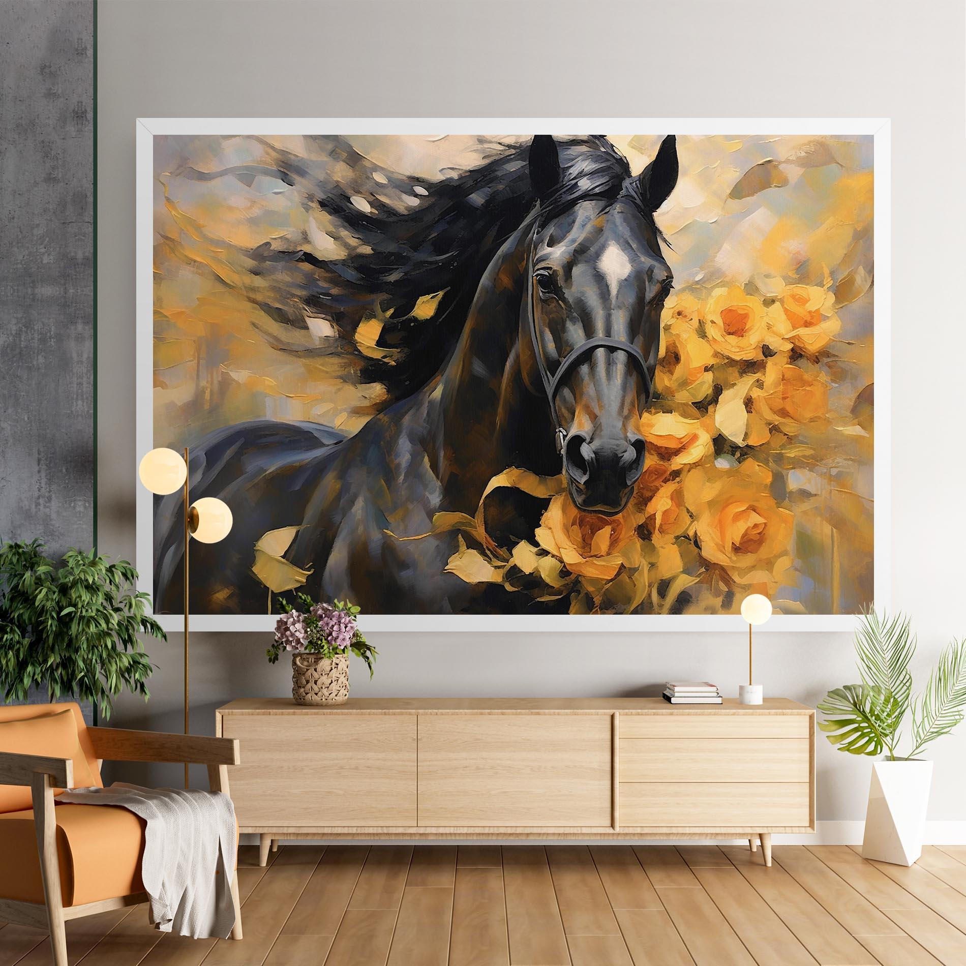 Tablou Canvas Yellow Roses Horse mockup 9