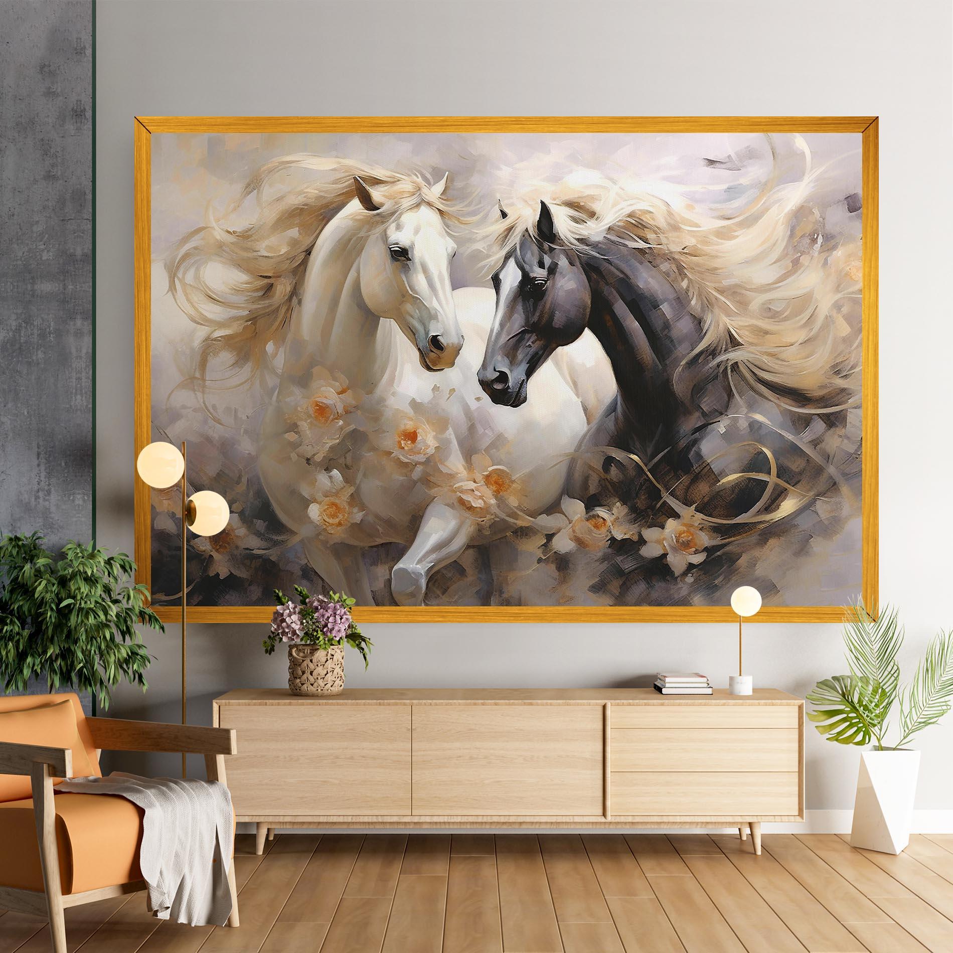 Tablou Canvas Black And White Horses mockup 9